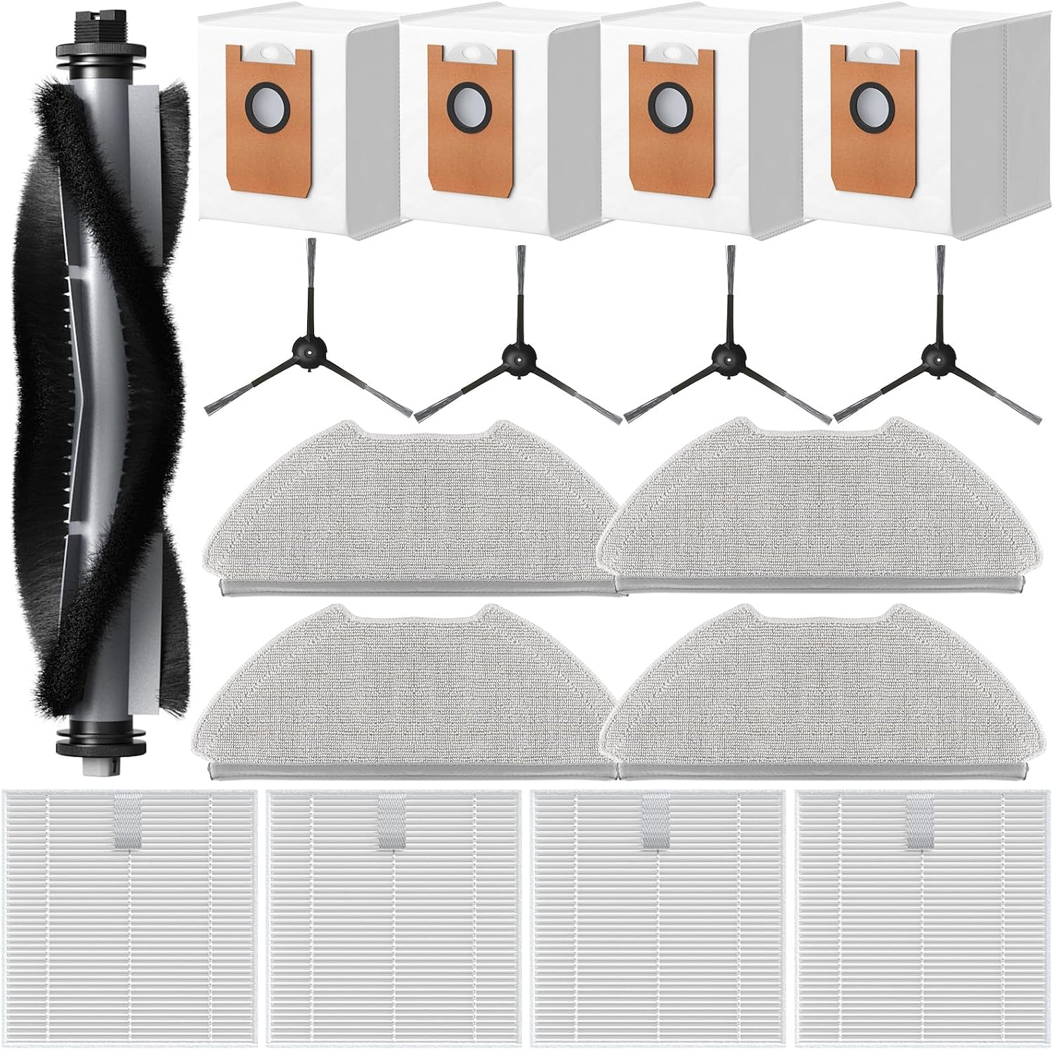 T20+ Accessories Replacement Parts for Airrobo T20+ and for FIXR T20 Robotic Vacuum Cleaner, 1 Roller Brush, 4 Mop Pads, 4 Hepa Filters, 4 Dust Bags, 4 Side Brushes, 17 Pack