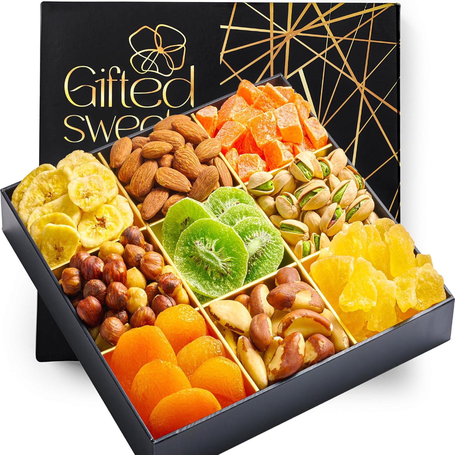 Dried Fruit & Nuts Gift Basket - 9 Variety Assortment Mix- Gourmet Dried Fruit ans Nuts Snack Box, In An Elegant Gift Box for Birthday, Anniversary, Sympathy, for Men and Women