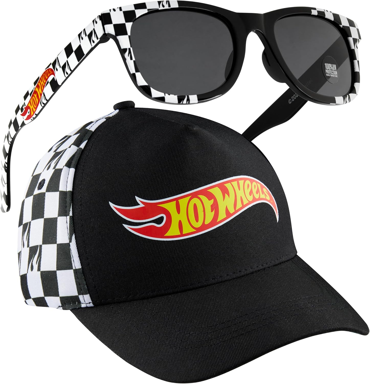 Hot Wheels Baseball Cap Sunglasses Set Boys Breathable Adjustable Summer Sun Hat UV Protection Holiday Travel Essentials Black