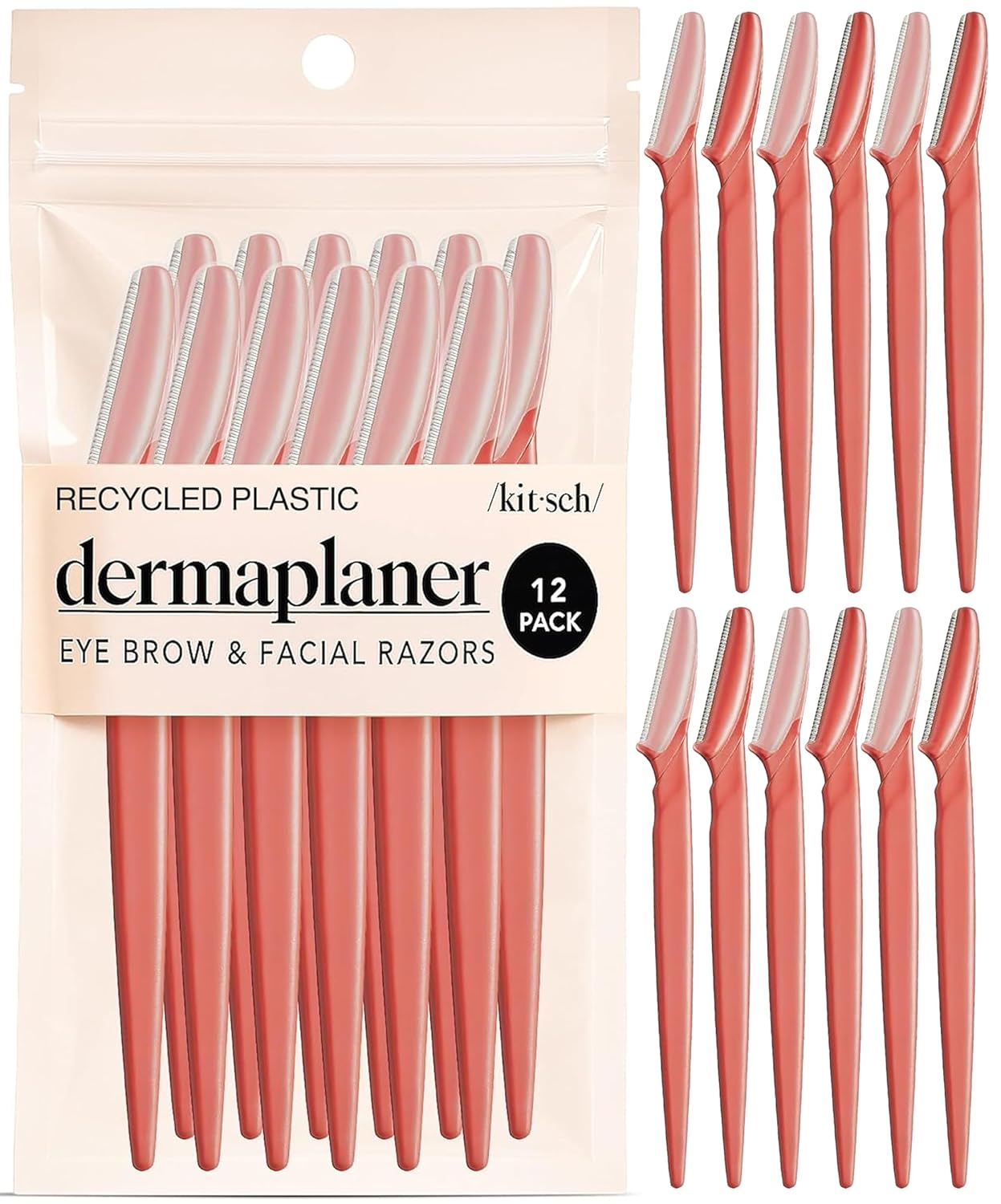 Kitsch Dermaplane Razor for Women Face – Face Razors for Women & Men, Eye Brow Razors & Face Shaver – Exfoliating Facial Razor & Dermaplaner as Skin Care Tool for Smoother Skin - Coral, 12 pcs