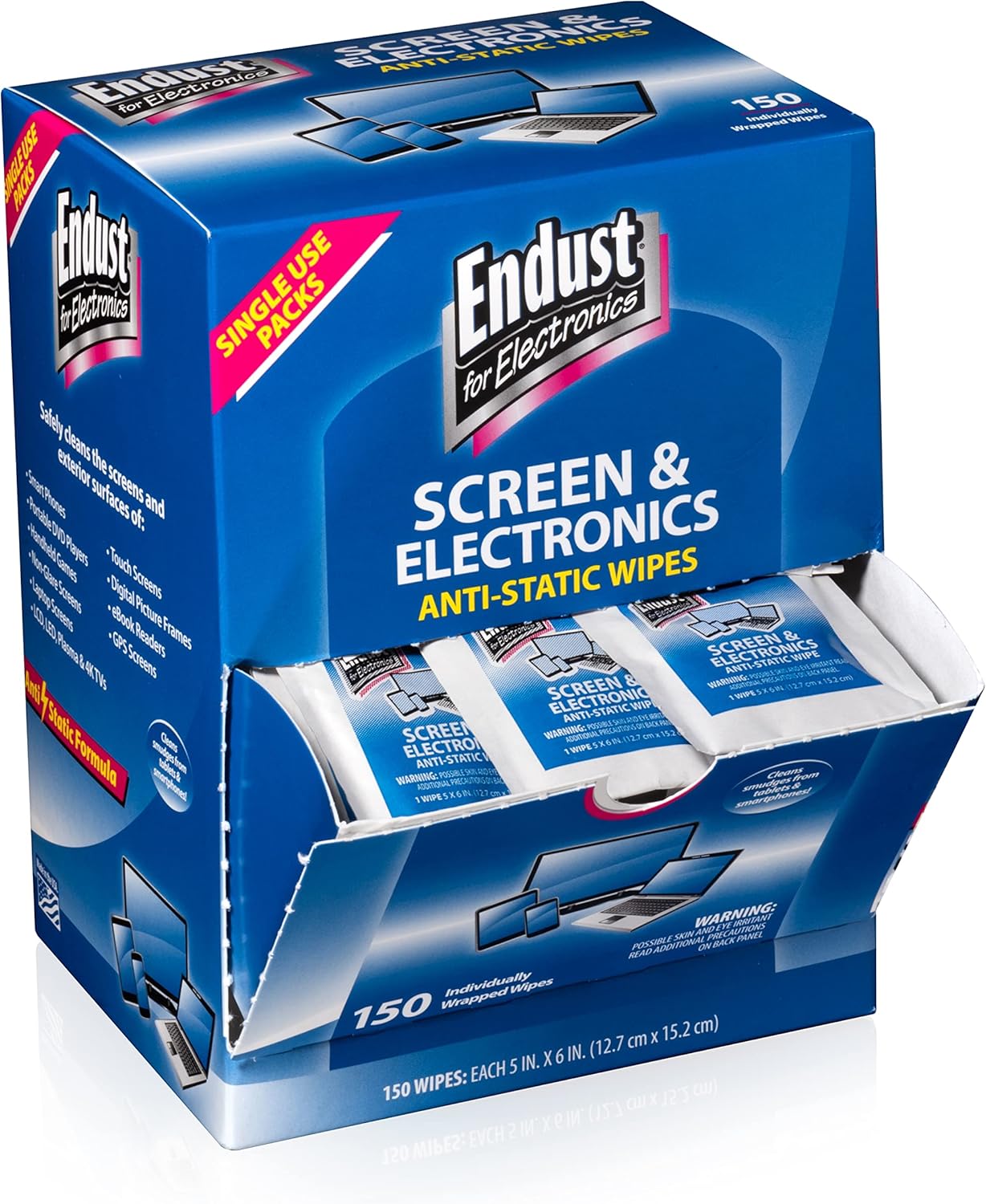 Endust for Electronics; Individually Wrapped, Portable, Anti-Static, Screen & Electronics Cleaning Wipes; 150 Count (14316)