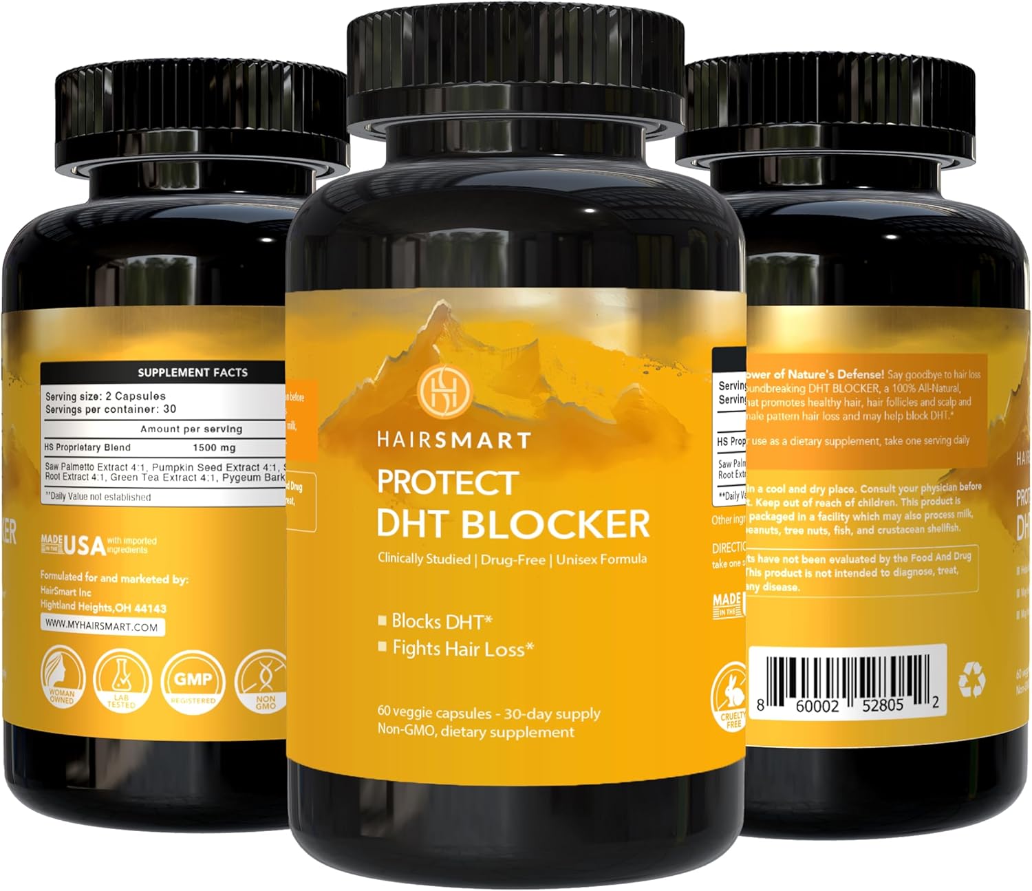 DHT Blocker for Men and Women, Gluten-Free Formula, Saw Palmetto, Stinging Nettle, Green Tea, Pygeum Bark & Pumpkin Seed | Hair Supplements for Hair Growth, 60 Count, Pack of 3