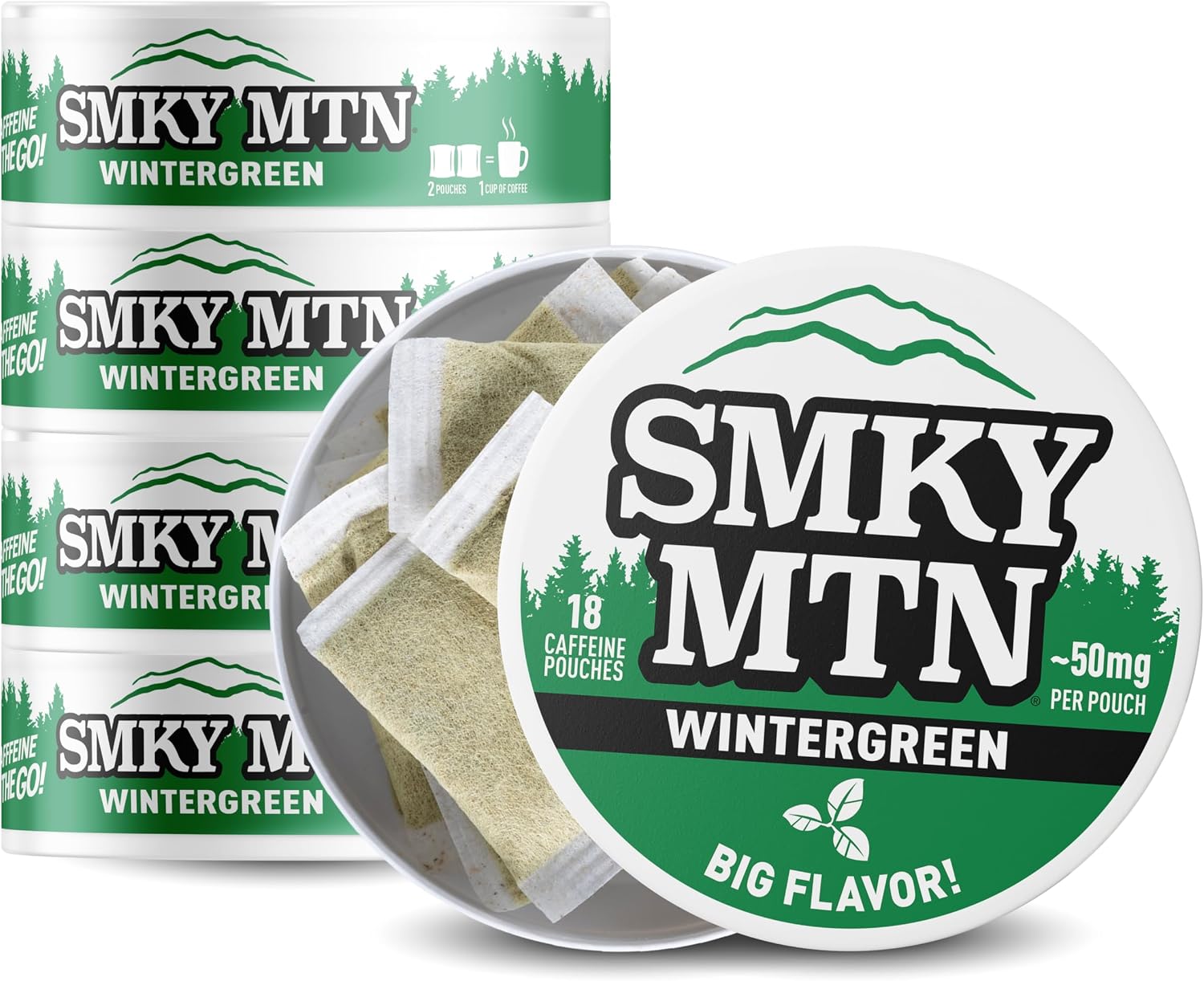 SMOKEY MOUNTAIN Caffeinated Pouches, Wintergreen, 5 Can Box