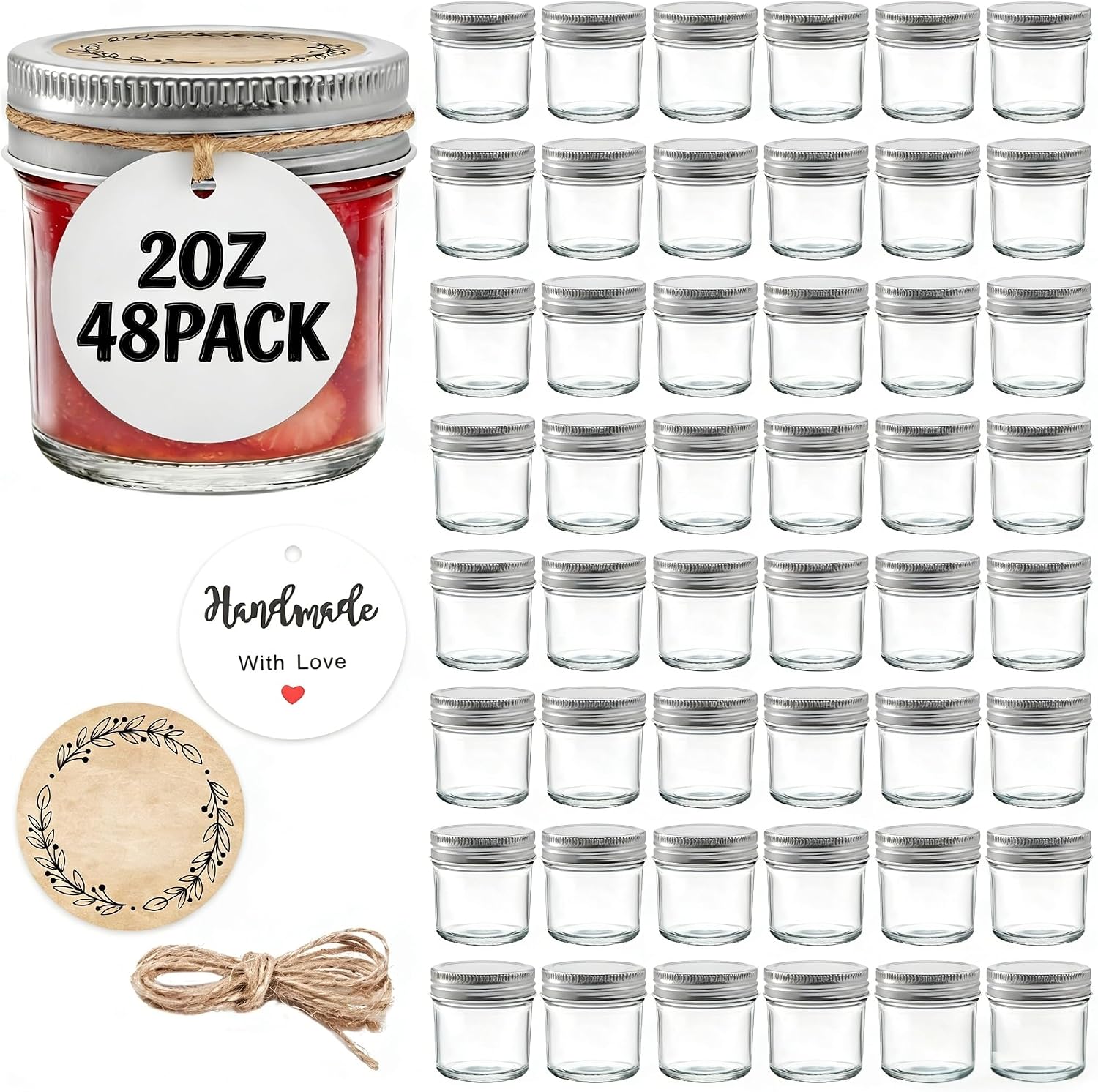 48 Pack 2 oz Mini Mason Jars Bulk Set, Small Glass Jars with Lids