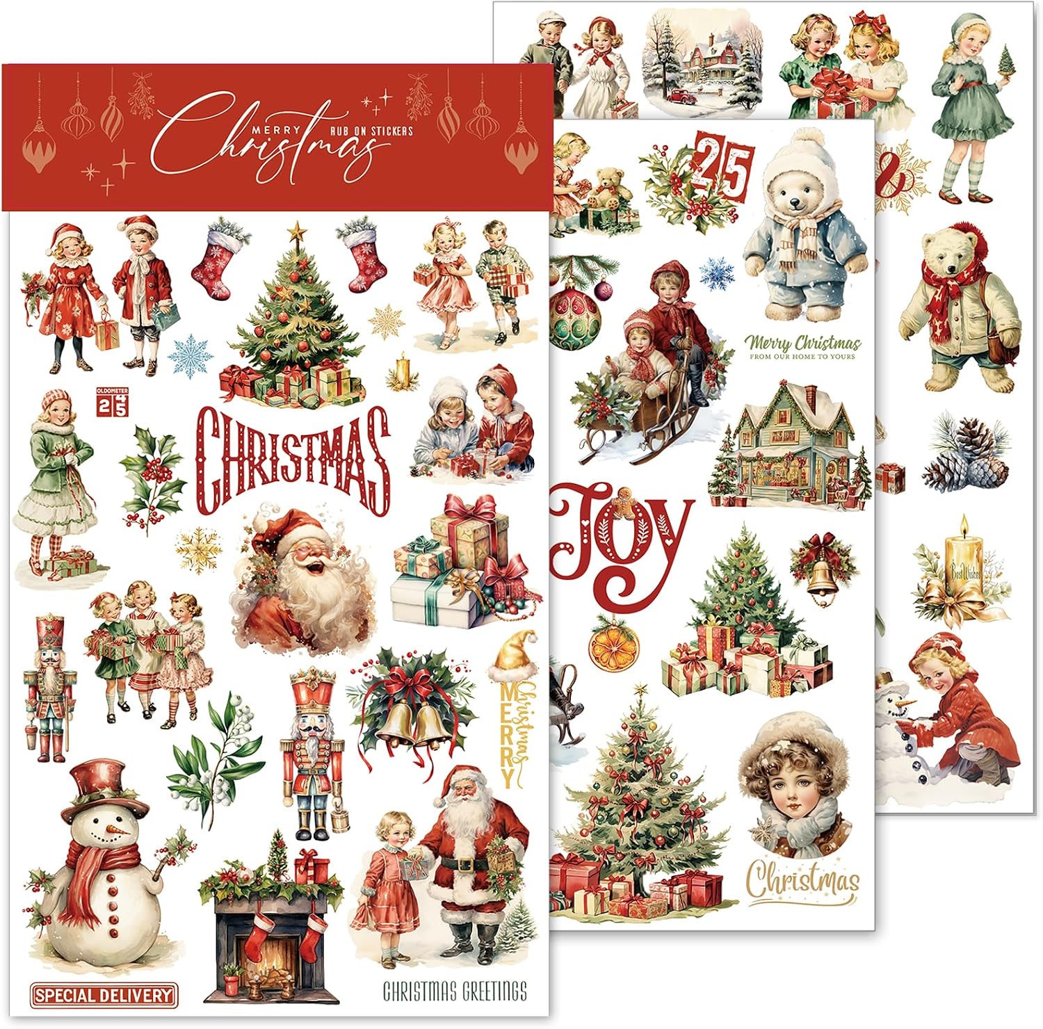Rub On Transfers for Crafts Pressure Transfer Stickers Fit Cloth Glass Acrylic Wood Furniture Stone Scrapbooking Stuff Small Vintage Junk Journal Supplies (Christmas)