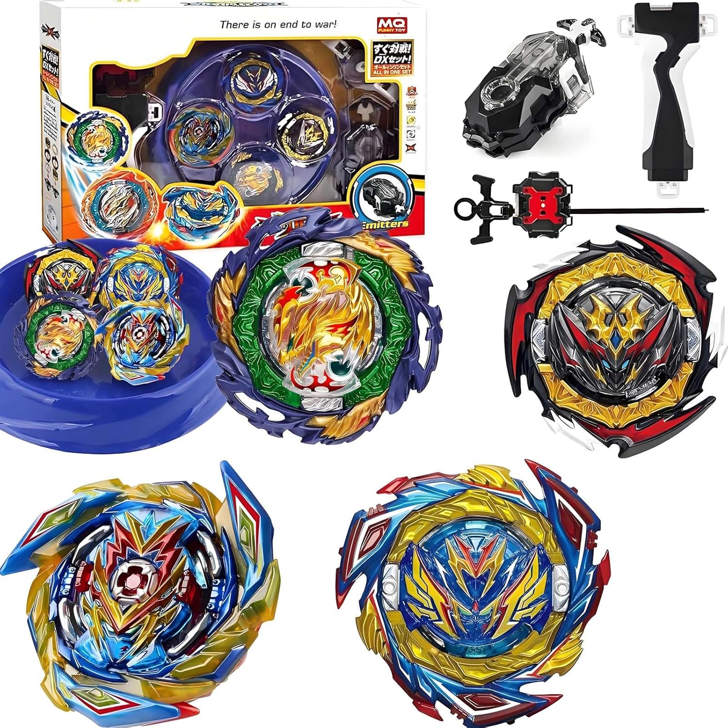 Bey Battling Tops Set with Battle Stadium, Bey 4 Metal Fusion Spinning Tops with Bey Arena 2 Launchers and Grip Combat Gmae Toys, Birthday Gifts for 8-12 Children Kids Boys