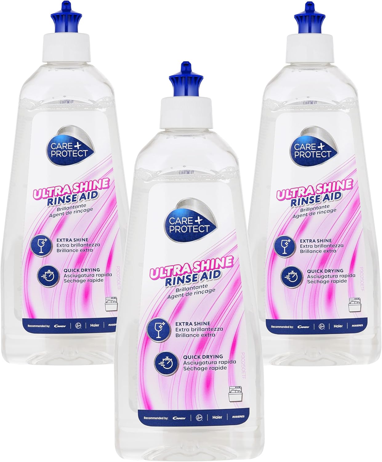 Care+Protect ECO+ Rinse Aid For All Dishwashers, Hypoallergenic, Facilitates Quick Drying, Extra Shine, No Halos, Maxi Pack 3x 500 ml