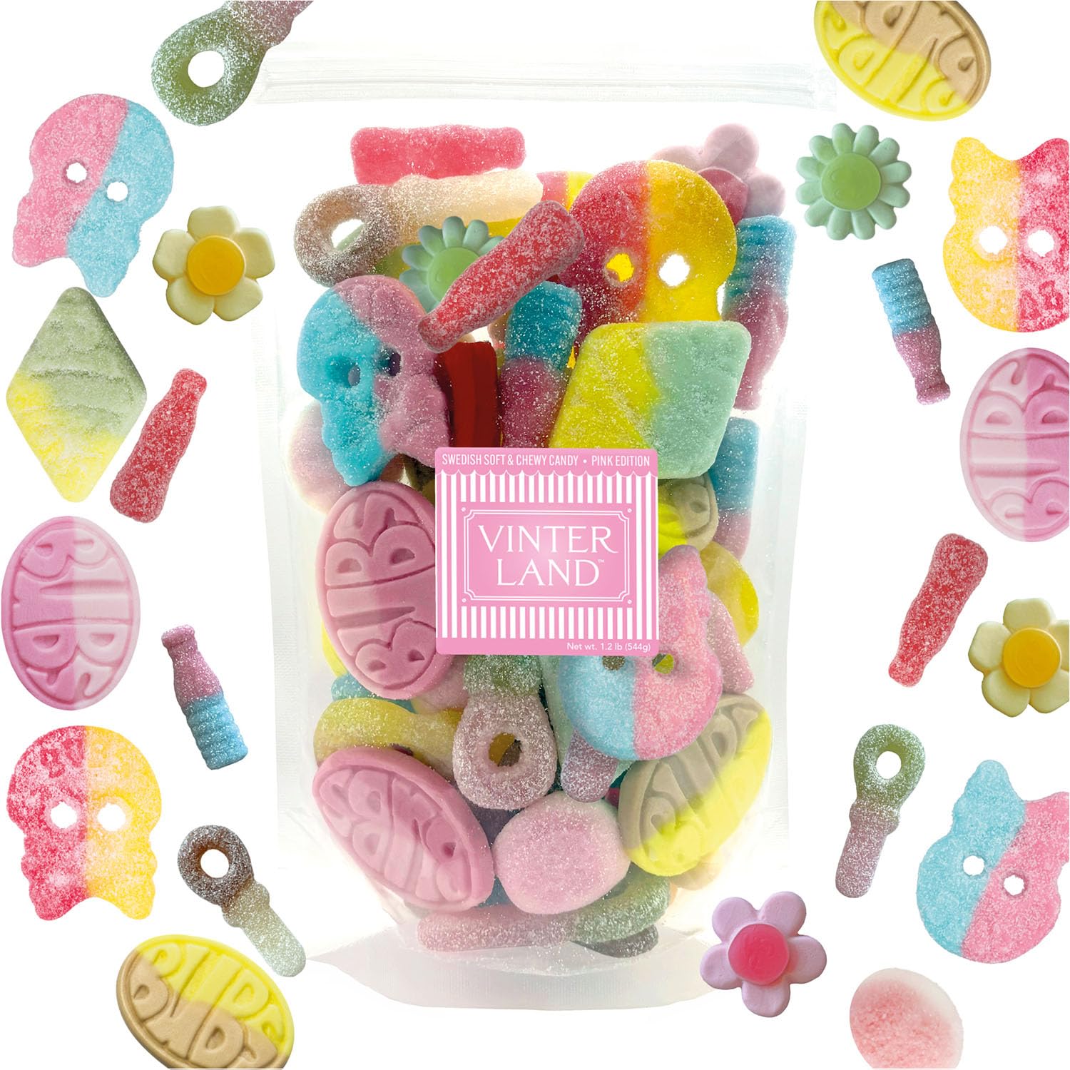 VINTERLAND - Bubs Swedish Candy Mix (1.2 Pounds) - Big Ovals & Big Swedish Candy Skulls - Raspberry Shots, Strawberry Dreams, and more