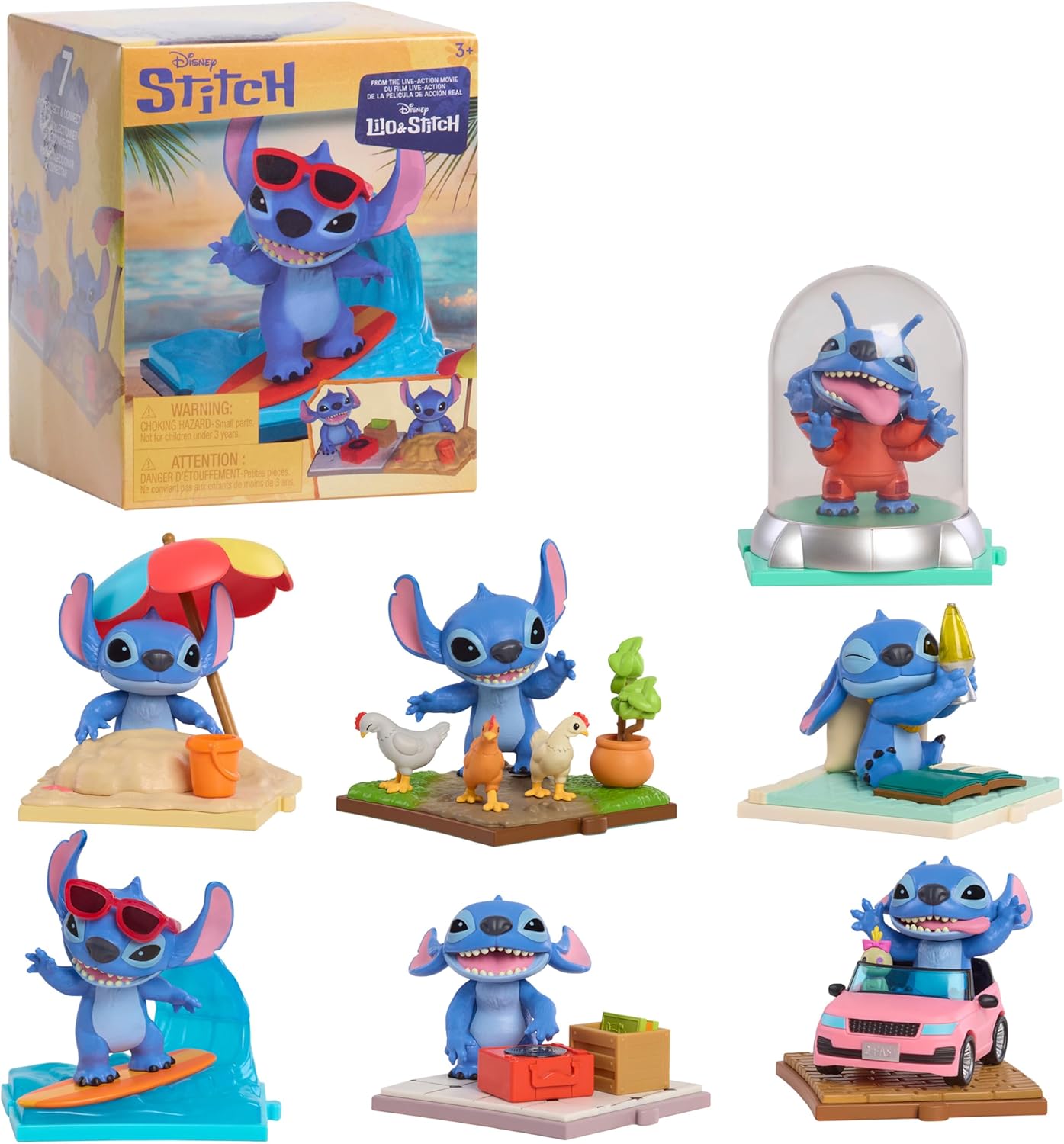 Just Play Disney Stitch Live-Action Movie Time 3-inch Collectible Figures, Inspired by Disney's New Live-Action Lilo & Stitch Movie, Blind Box Collectible Toys, Home Decoration, Kids Ages 3+