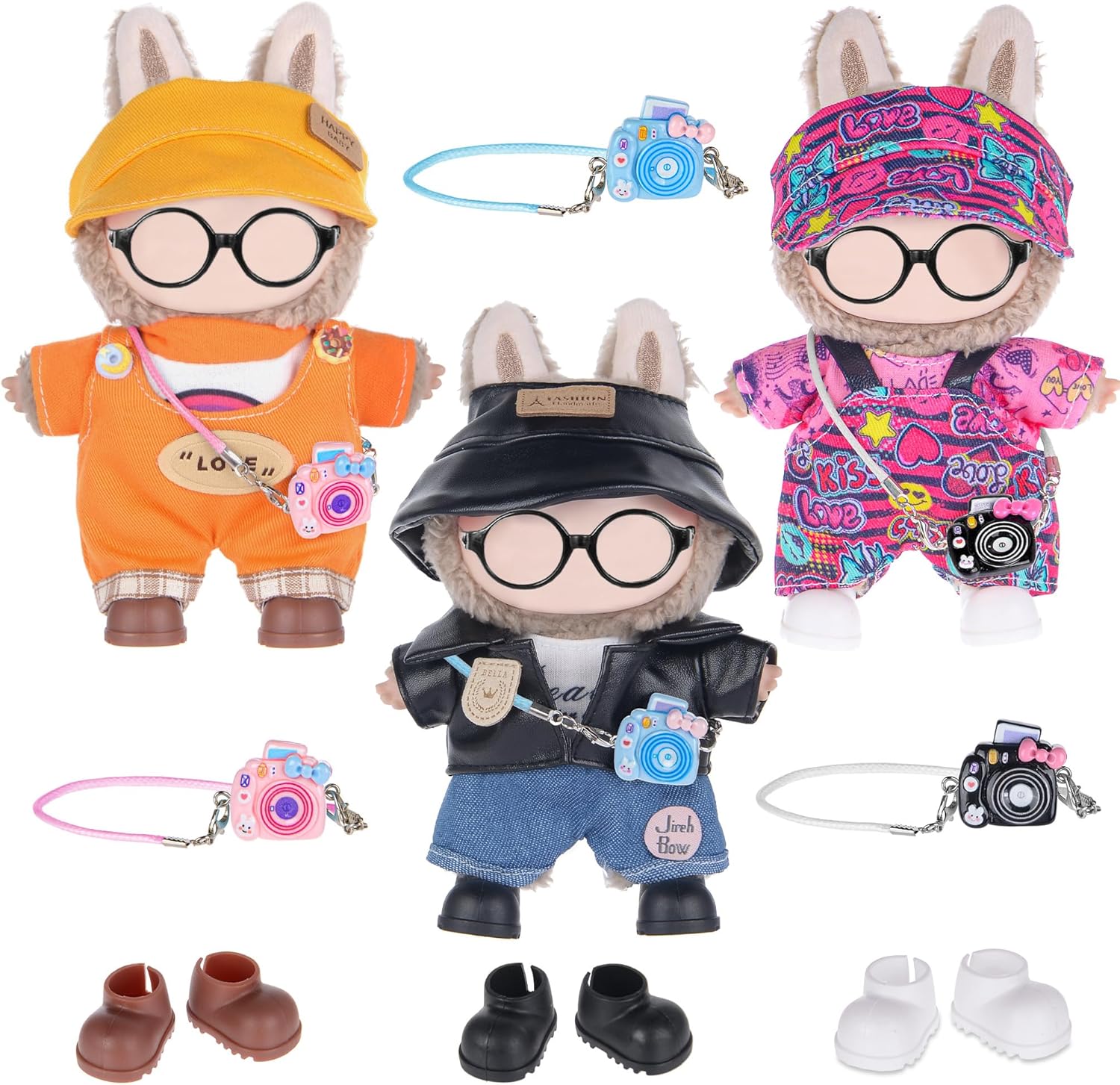 iBayda Total 3 Sets Doll Clothes Outfits & Accessories Playset for 17cm Dolls Include:3 Hats, 3 Bags, 3 Tops, 2 Rompers, 1 Coat, 1 Pants, 3 Shoes (Doll and Glasses are Not Icluded)