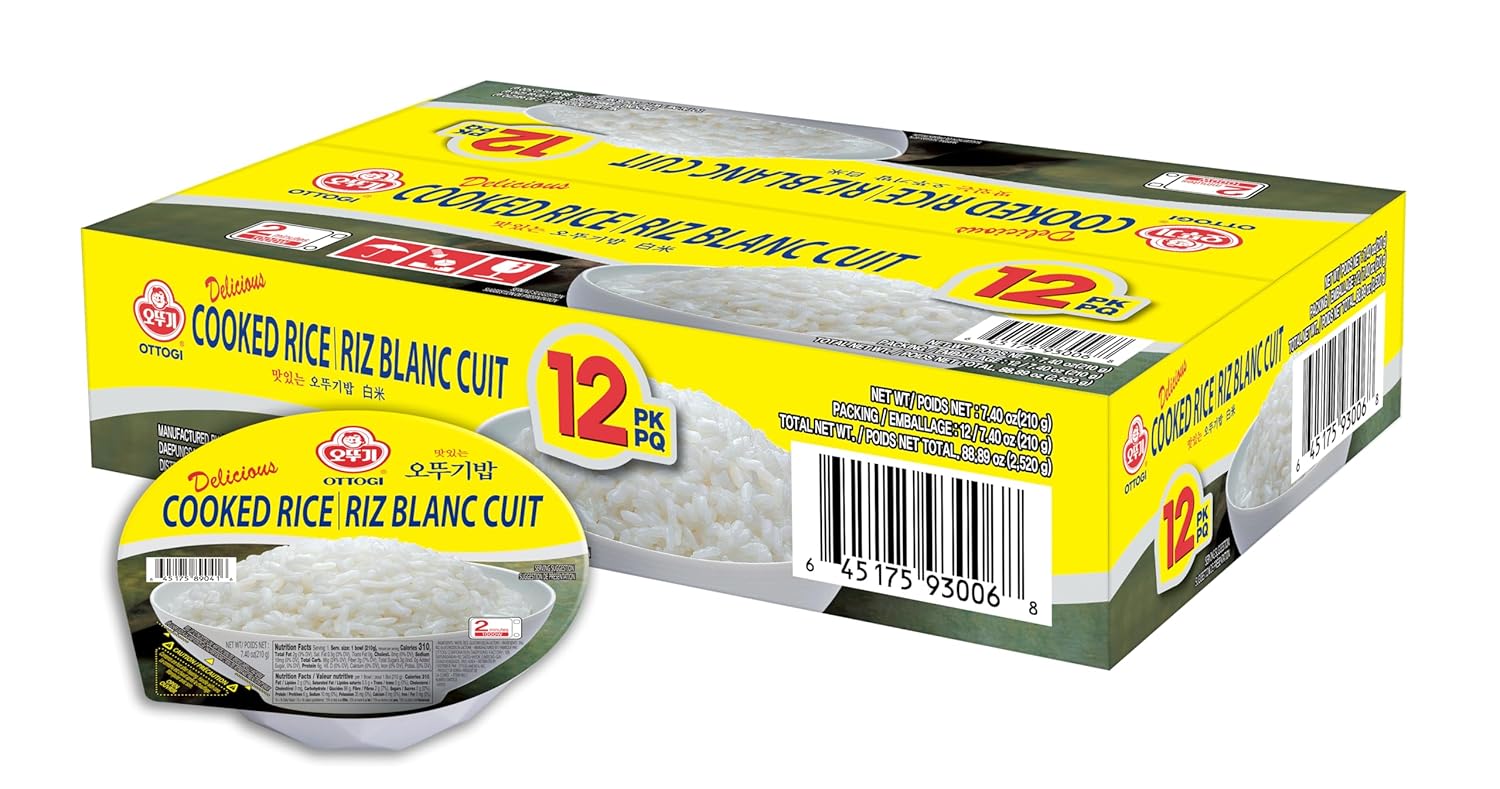 [OTTOGI] Delicious COOKED RICE, Gluten free, Microwavable instant cooked rice, Precooked ready to eat container (7.40oz., 12 count)