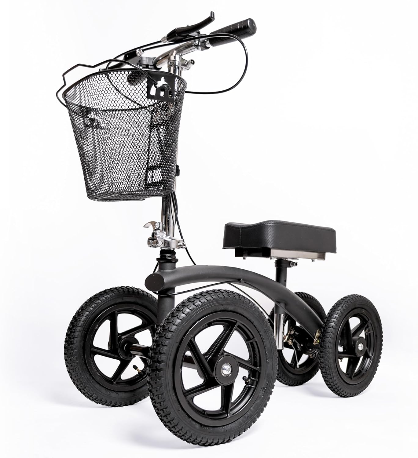 BodyMed All-Terrain Knee Walker, Steerable for Foot Injuries - Heavy-Duty, Adjustable Scooter with Dual Brakes & Metal Basket - Better Alternative to Crutches for Leg Recovery