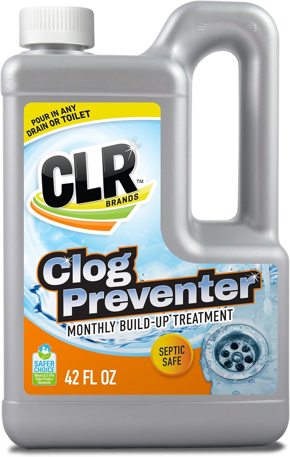 CLR Brands Clog Preventer Monthly Build Up Remover, 42 oz. Bottle, Drain Cleaner, Degrades Oils, Grease, Proteins and Fatty Acids, Safe for All Pipes and Septic Systems