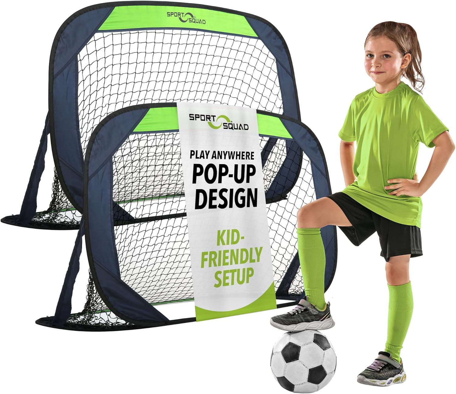 Sport Squad Portable Soccer Goal Net Set - Pop Up Training Soccer Goals for Backyard - Indoor or Outdoor Versions - Easy Assembly - Great for Kids and Adults