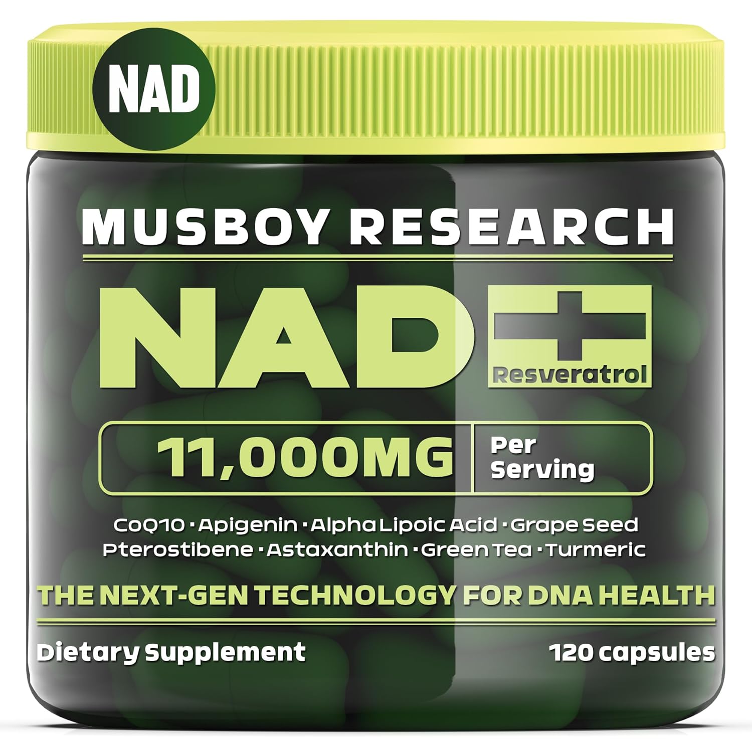 NAD+ Supplement, 11000mg Liposomal Nicotinamide Riboside with Resveratrol & Quercetin | NMN Supplement Alternative for Anti-Aging, Cellular Energy, Mental Focus | 120 Caps