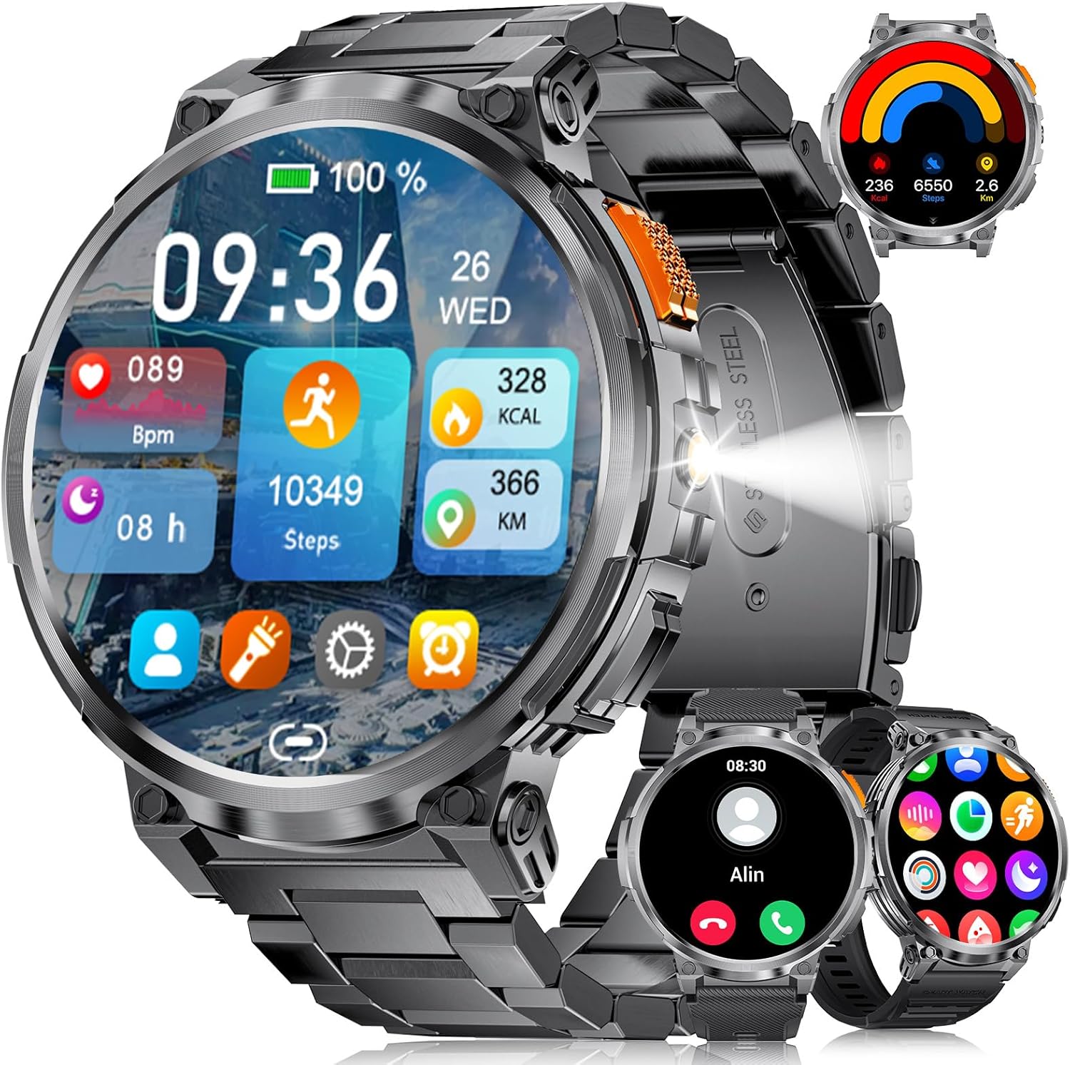 LIGE Smart Watch for Men Answer/Make Calls,1.85" HD Large Display Fitness Tracker with Flashlights,730mAh Smartwatch wtih Heart Rate Sleep Monitor 120+Sport Modes IP68 Waterproof for Android iOS