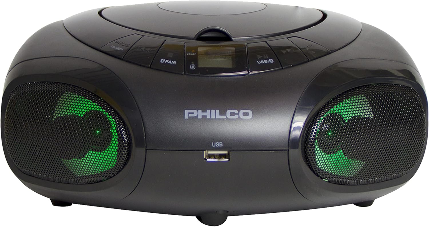 Philco CD Player Boombox with Bluetooth, AM/FM Radio, Portable CD Players for Home, Dynamic Light Display, Clear Stereo Sound and deep bass, AUX-in, MP3 /CD-R/CD-RW Compatible, AC/Battery Powered