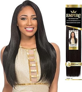 Sensationnel Empire yaki weave hair - Empire straight human hair yaki texture hair for weaving and sew in styles - Empire yaki 1 pack (12 inch, 1B OFFBLACK)