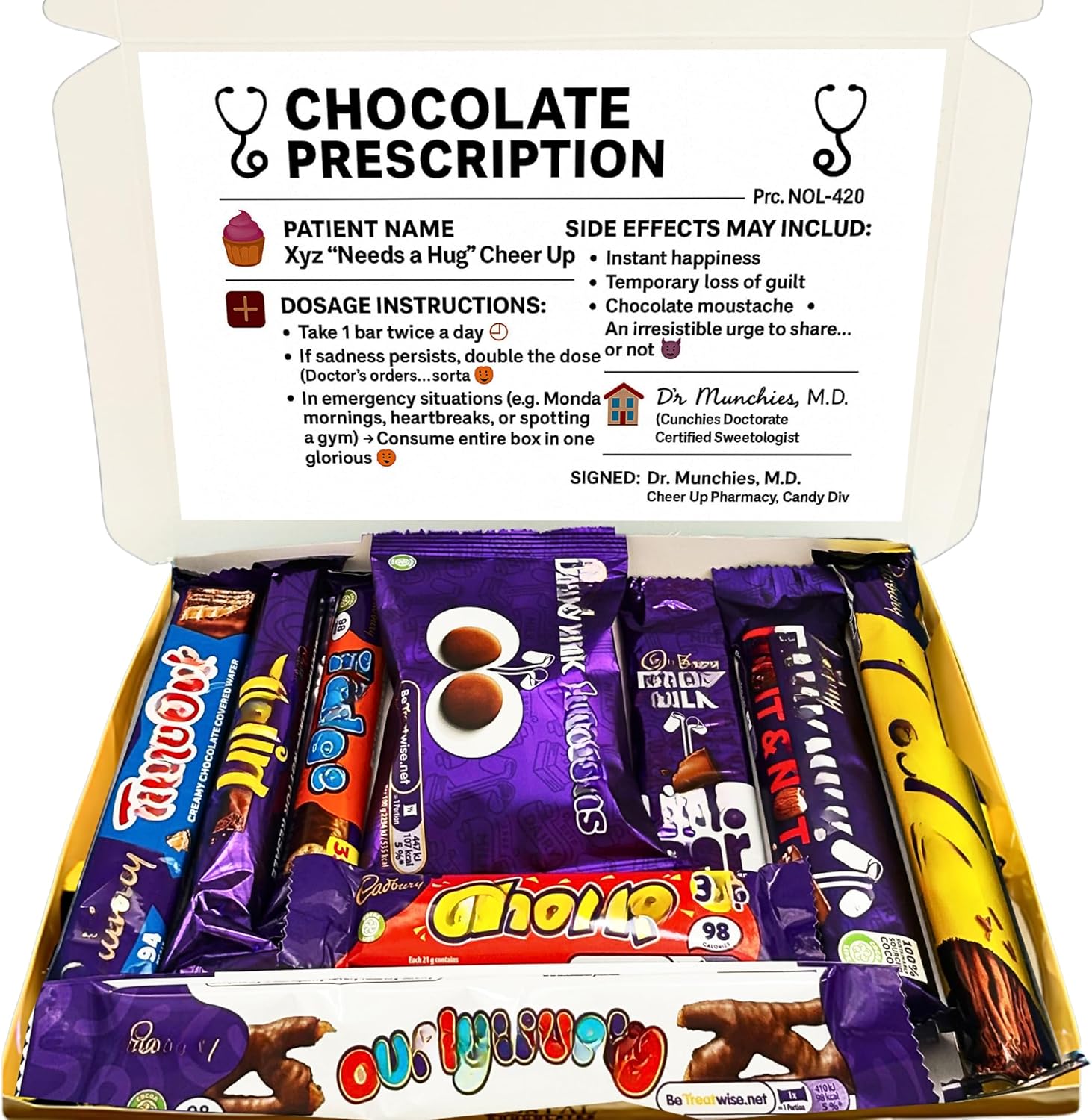 Prescription Chocolate Gift Box – 10 Assorted UK-Style Bars – Funny Get Well Soon Chocolate Recovery Gifts – Unique Surgery & Operation Gifts for Men & Women – C-Section Recovery Hamper by FrJahan
