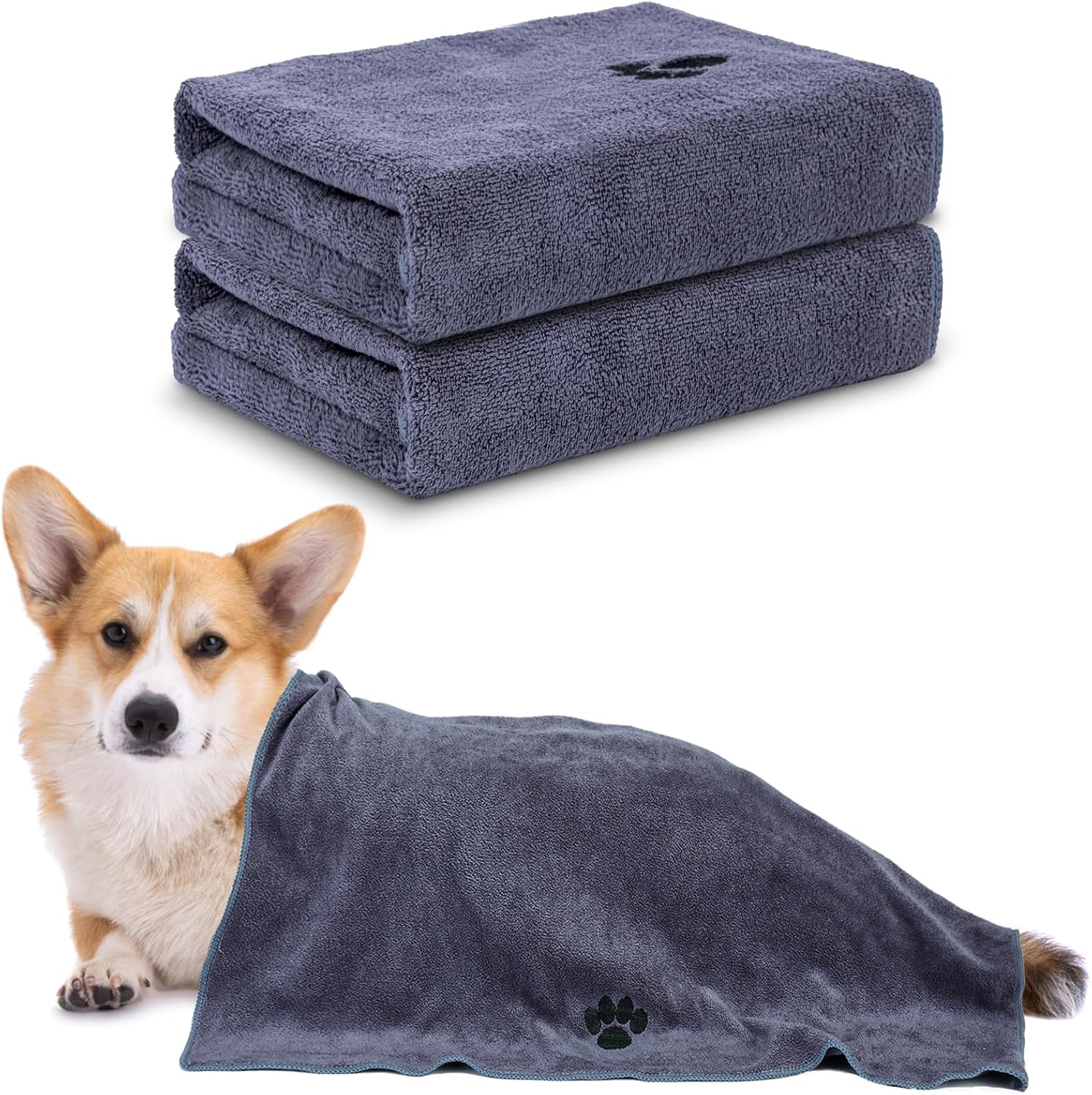 Microfiber Dog Towels for Drying Dogs,40'' X 23.6'', Super Absorbent and Soft Pet Grooming Towel, Perfect Shower & Bath Supplies for Dogs(2-Pack Grey)