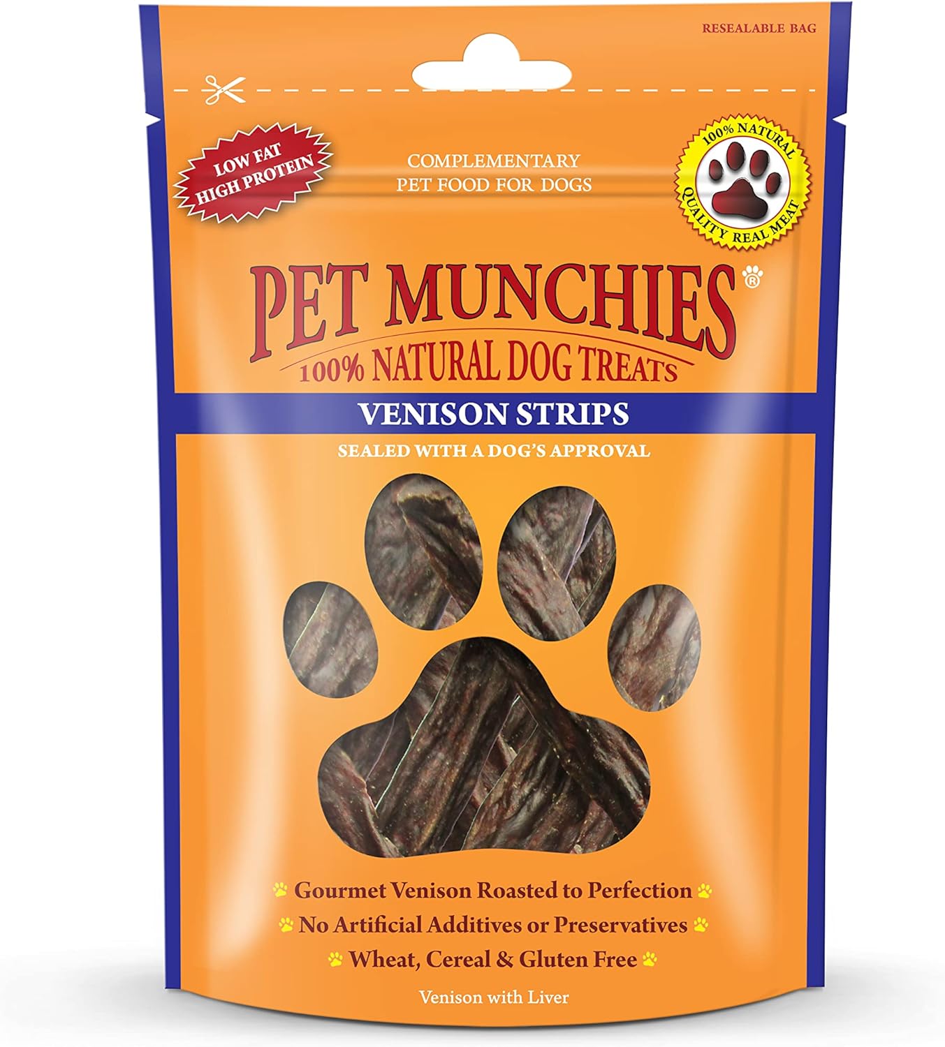 Pet Munchies Venison Strips Dog Treats, Premium Wheat Free Dog Chews with Natural Real Meat, Low in Fat and High in Protein 75g