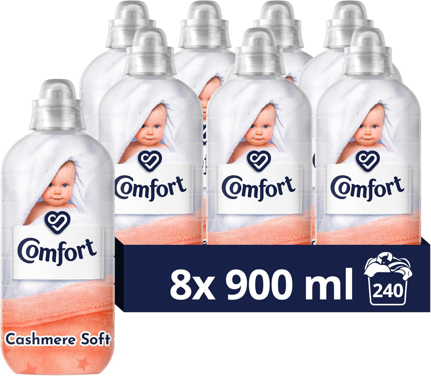 Comfort Pure Dreams Cashmere Soft Sensitive Fabric Conditioner dermatologically tested fabric softener gentle next to sensitive skin 30 washes (900 ml) - Multipack of 8