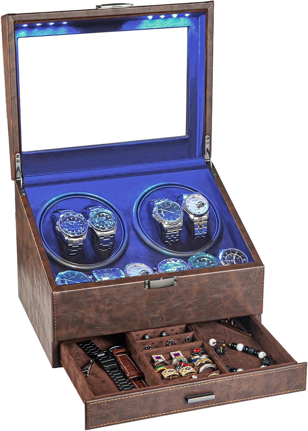 4 Watch Winder and 6 Storage with Jewelry Drawer