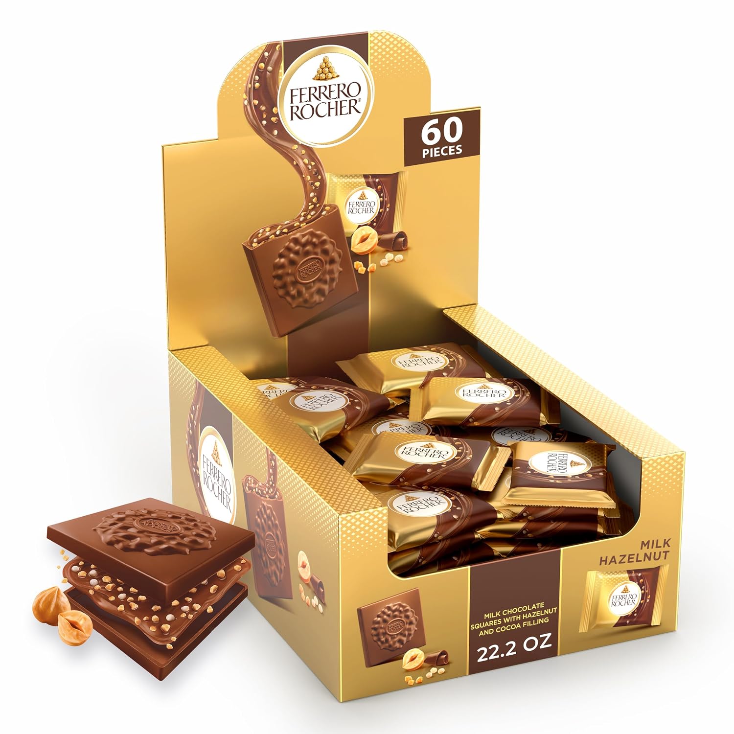 Ferrero Rocher milk chocolate hazelnut squares, 22.2 oz