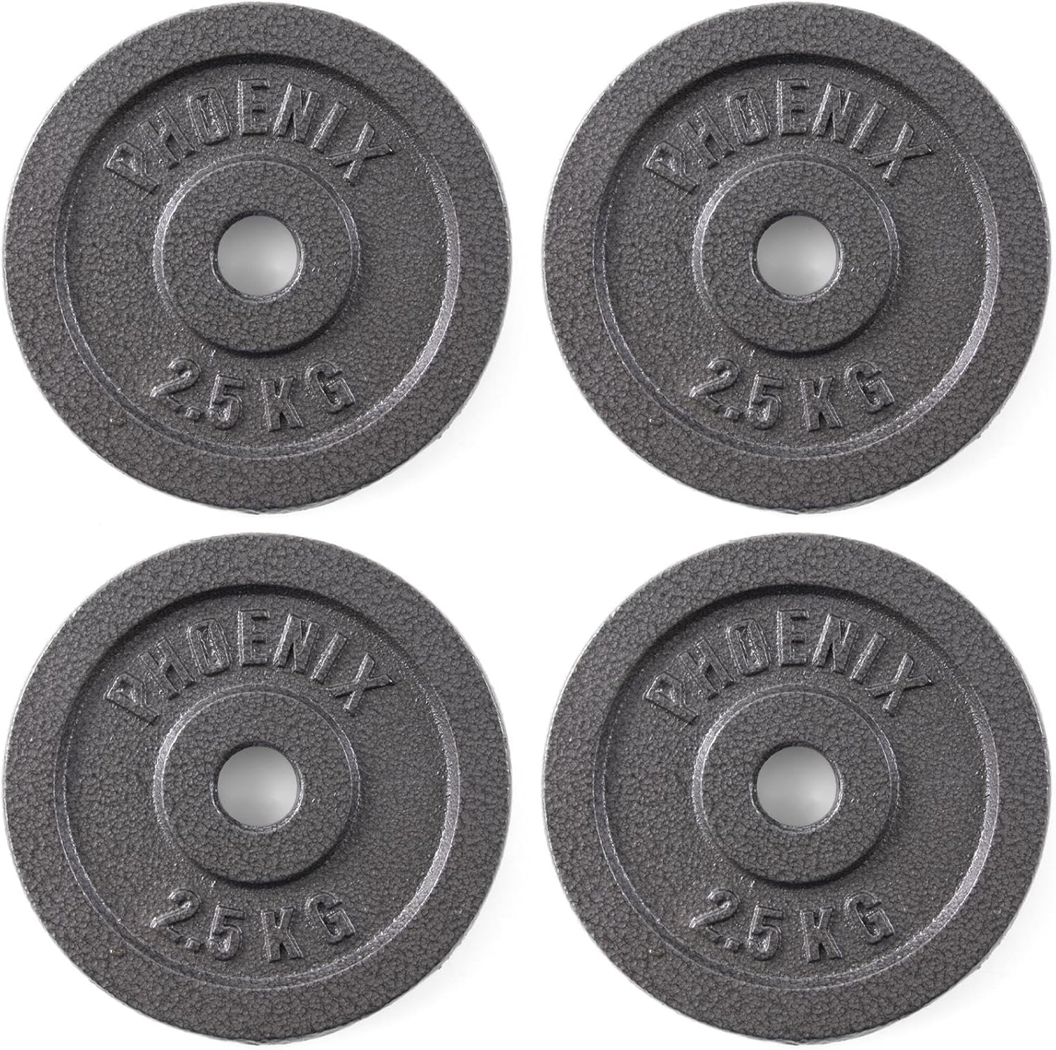 Phoenix Fitness Cast Iron Weight Plates - 1-Inch Free Weight Plate for Barbell Dumbbell Bars, Weightlifting & Strength Training at Home Gym - Singles, Pairs or Set of 4: 1.25kg, 2.5kg, 5kg, 10kg, 20kg