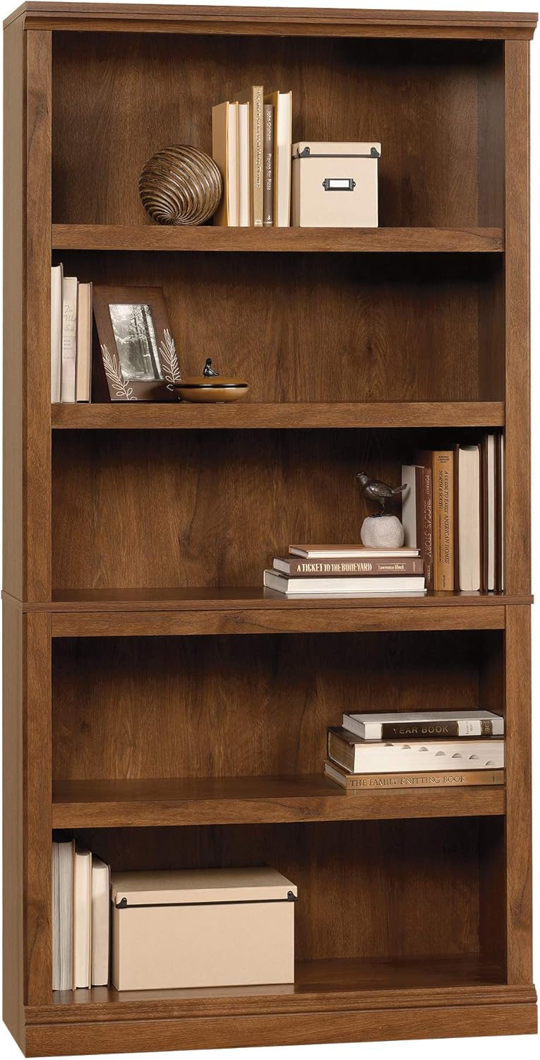Sauder Miscellaneous Storage 5 Split Bookcase/Book Shelf, L: 35.28" x W: 13.23" x H: 69.76", Oiled Oak finish
