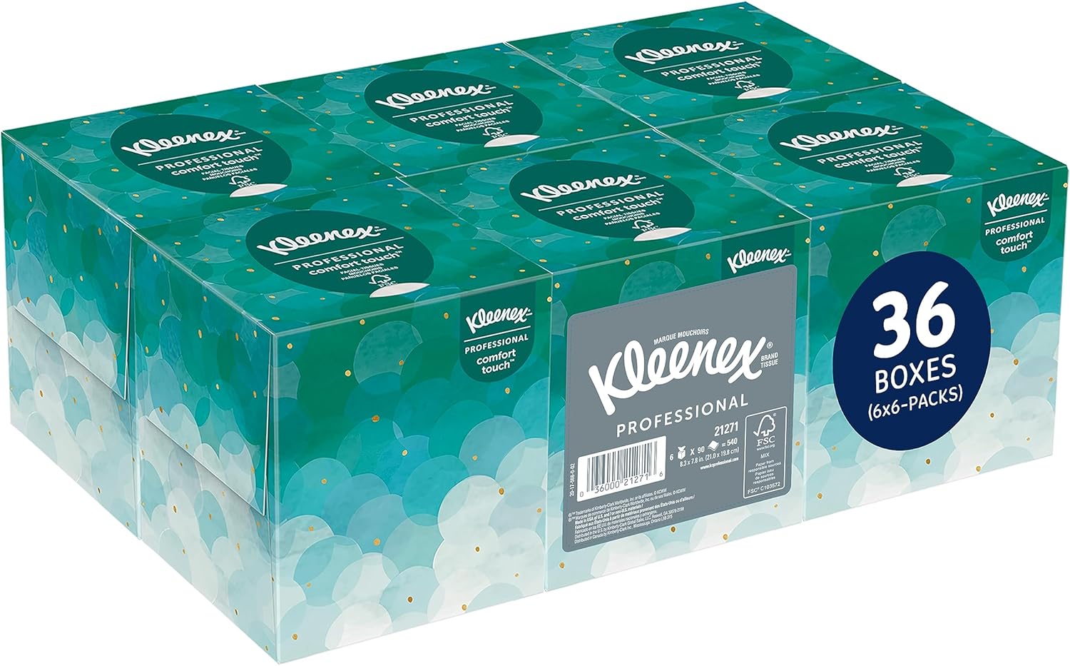 Kleenex Professional Facial Tissue, Bulk (21271), 2-Ply, White, Upright Cube Boxed Format, Designed for Business (90 Tissues/Box, 36 Boxes, 3,240 Sheets/Case)
