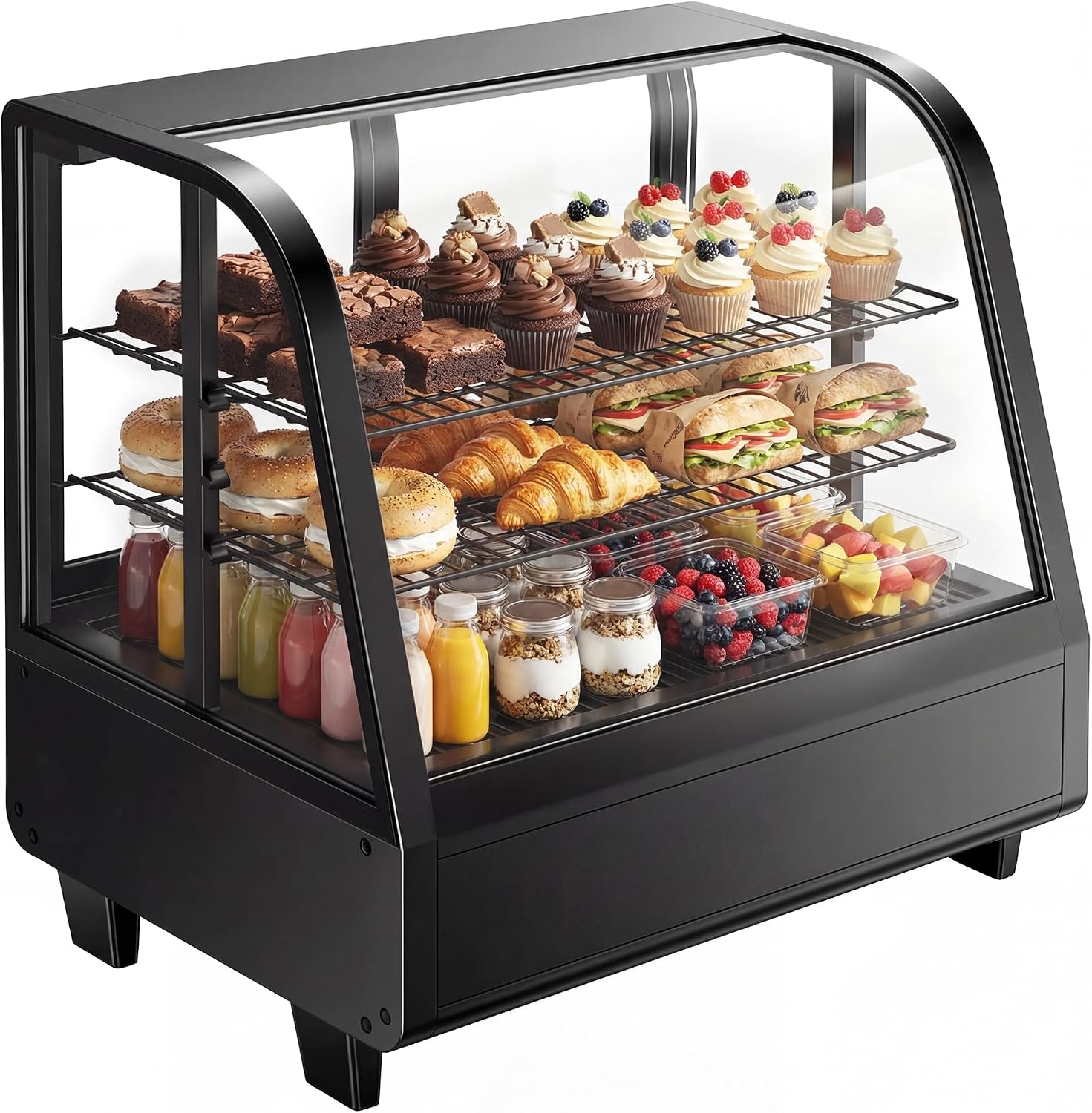 Certified Commercial Refrigerator, 3.6 Cu.Ft Countertop Refrigerator Refrigerated Display Case with Curved Glass & Auto Defrost, Freestanding Bakery Display Case for Cafe & Restaurant