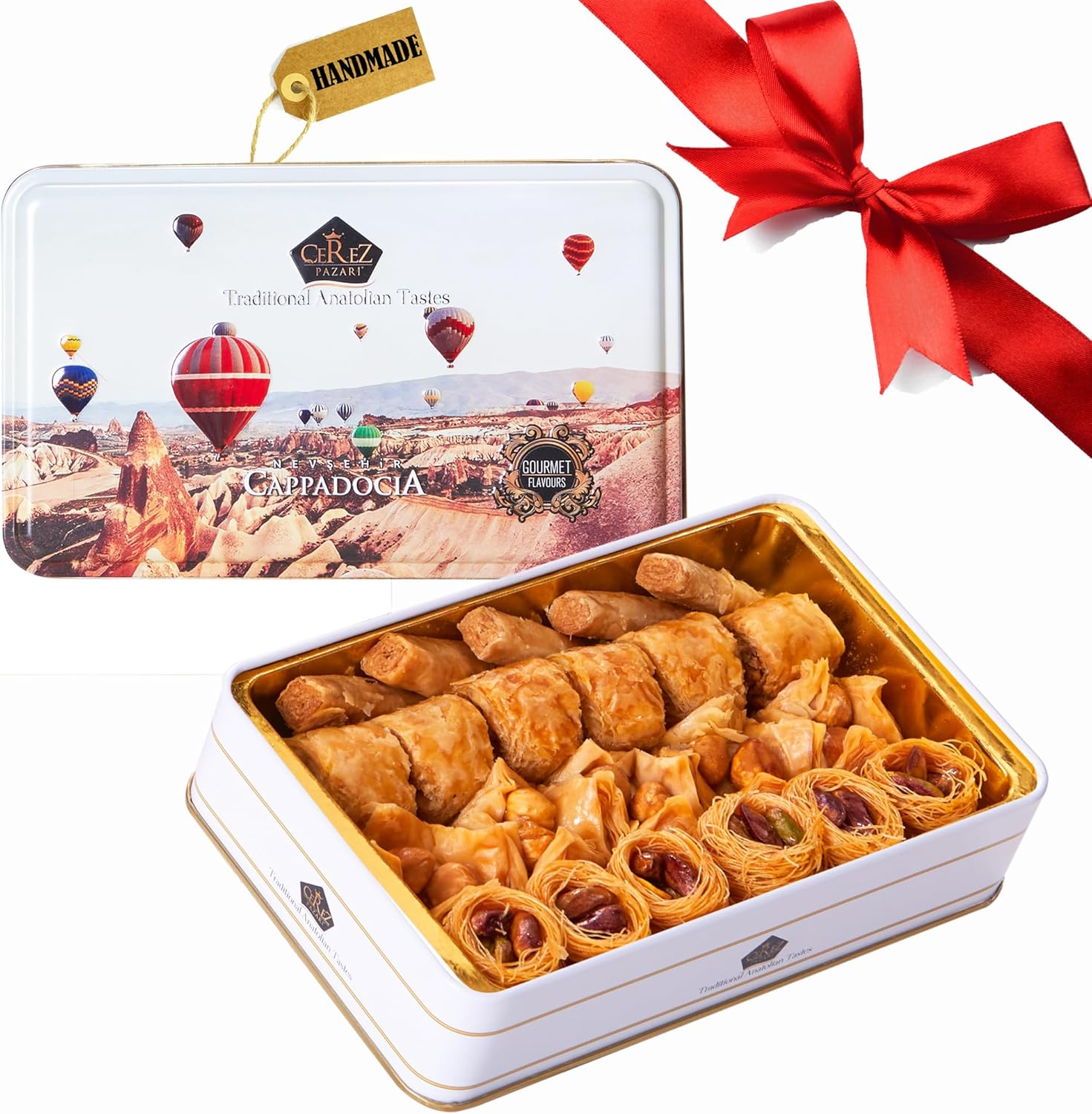 Cerez Pazari Premium Assorted Baklava Pastry Metal Gift Box 240g Apprx.23 pcs, Luxury Traditional Handmade Dessert, Ideal for Birthdays, Ramadan Gifts, Eid Gifts, Christmas