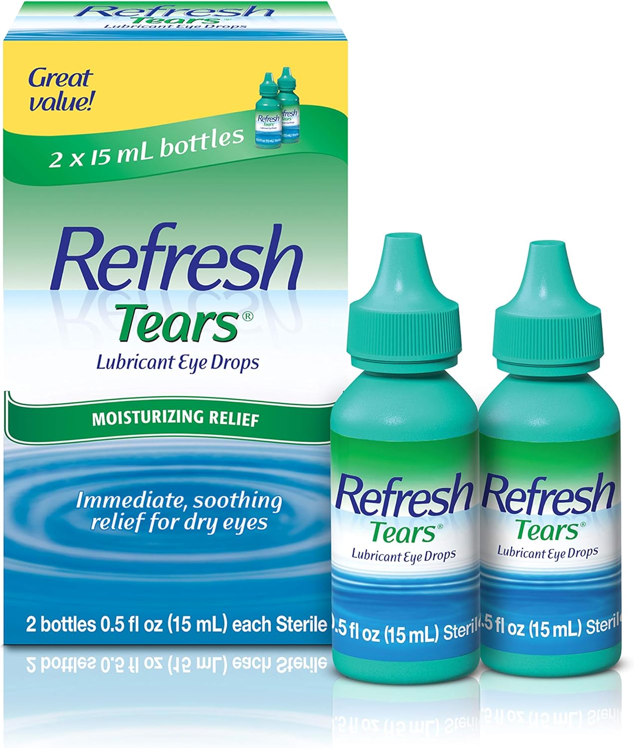 Refresh Tears, Lubricant Eye Drops, 2 Bottles .5 fl oz (15 ml)