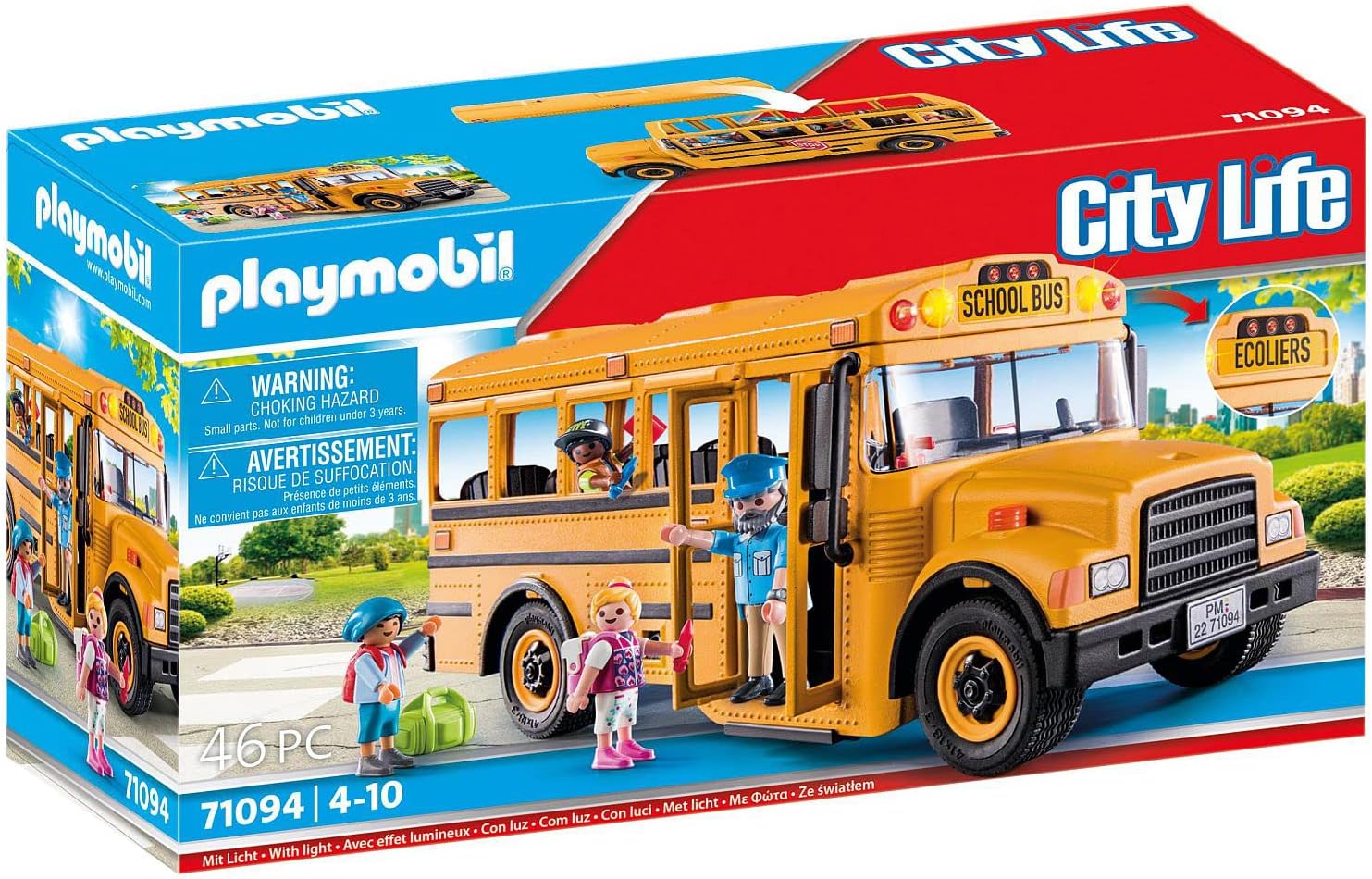 Playmobil 71094 City Life School Bus, yellow US toy bus , educational toy, fun imaginative role-play, playset suitable for children ages 4+