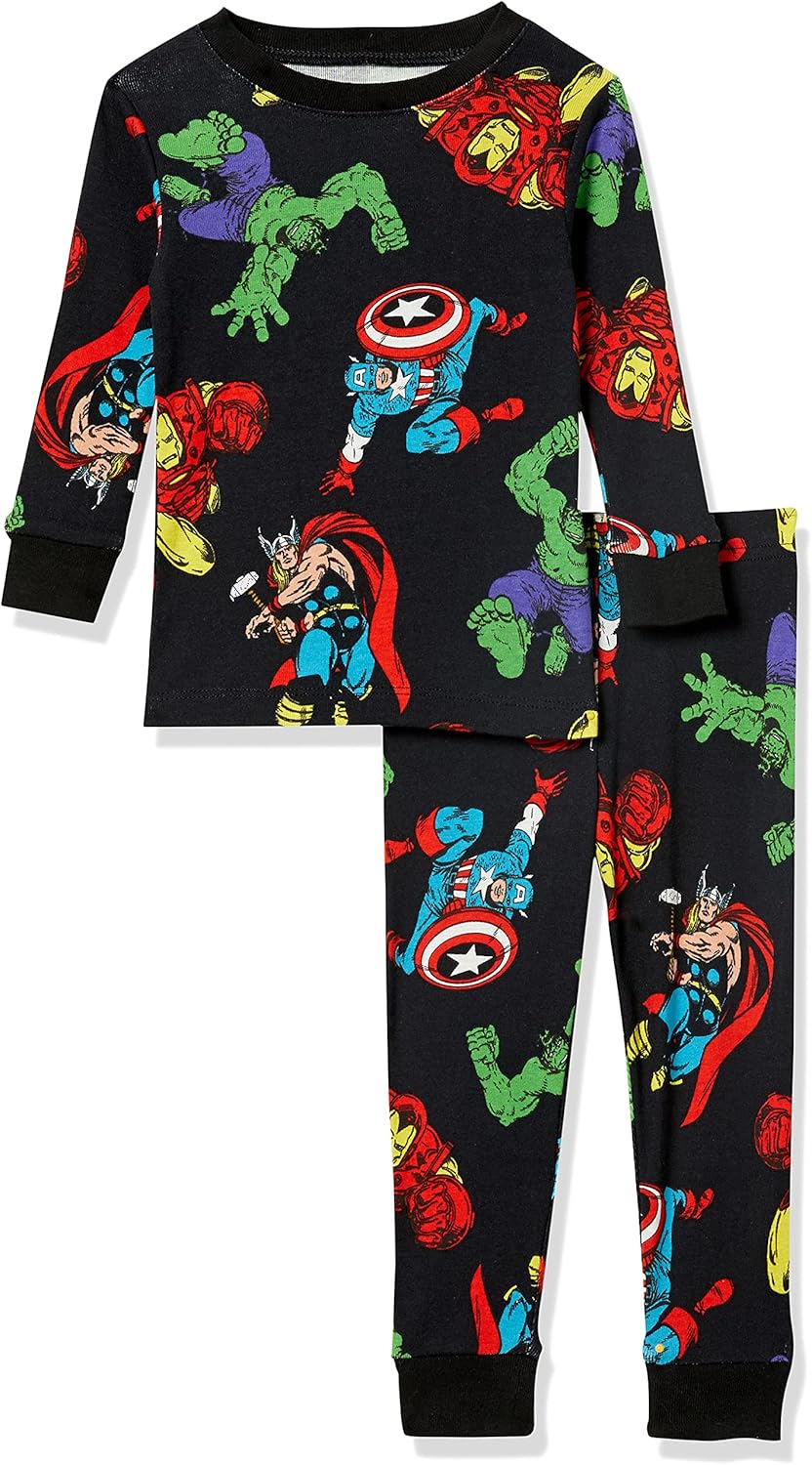Amazon Essentials Marvel Boys and Toddlers' Snug-Fit Pajama Sleep Sets, 3-Piece
