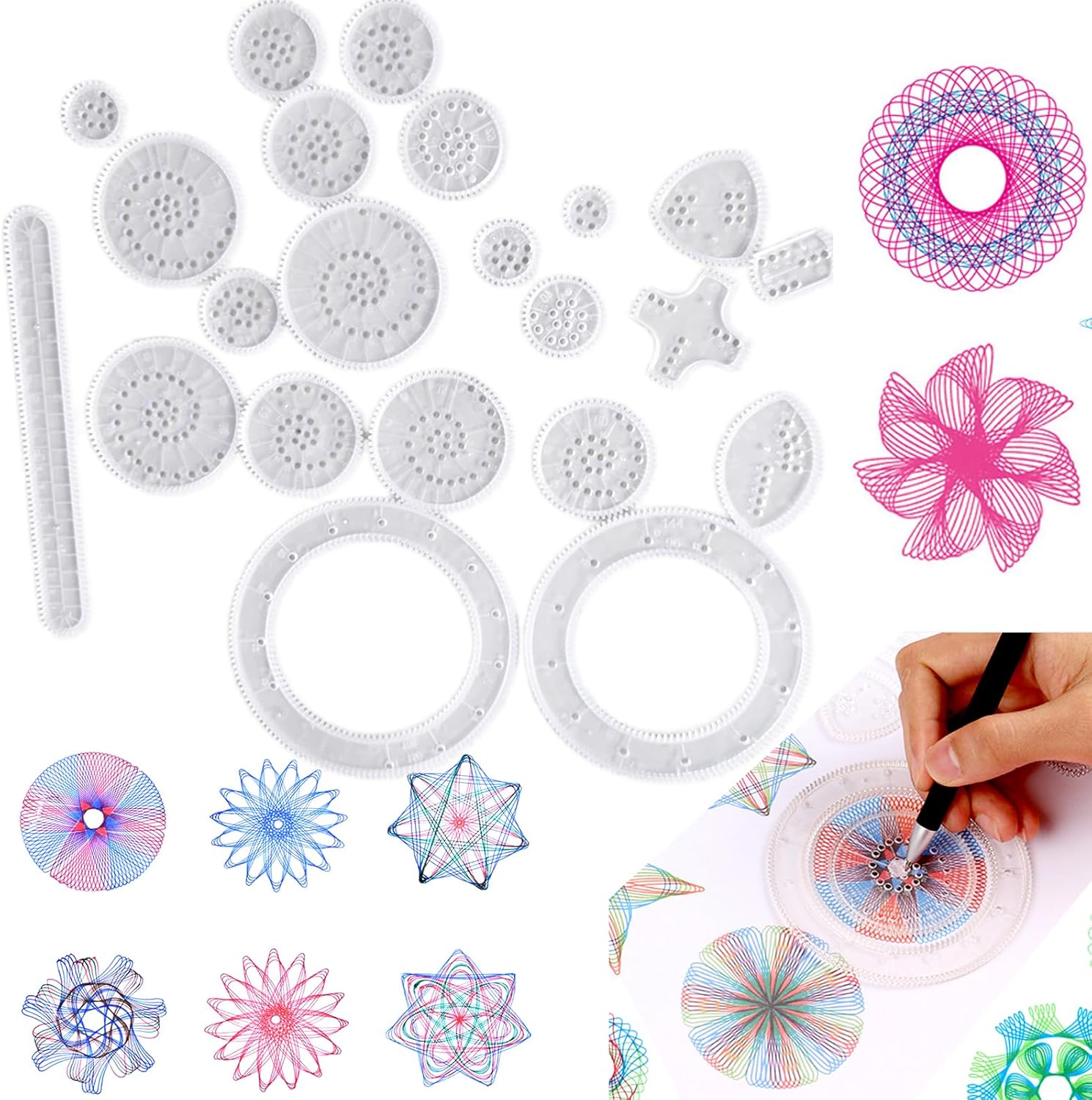 22Pcs Drawing Art Toy Students Geometric Spiral Stationery Tool Spirograph Ruler