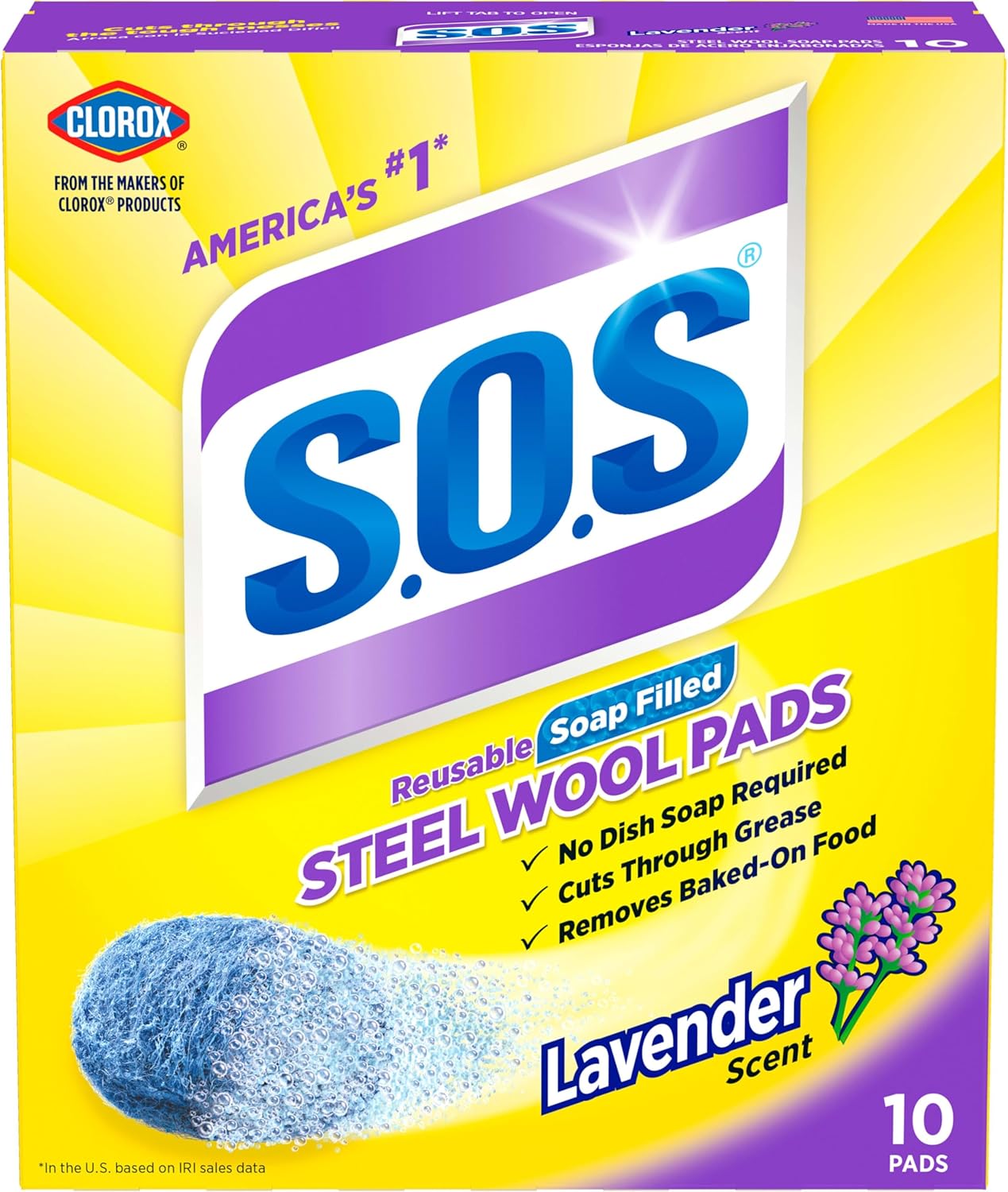 S.O.S Steel Wool Soap Pads, Lavender, 10 Count