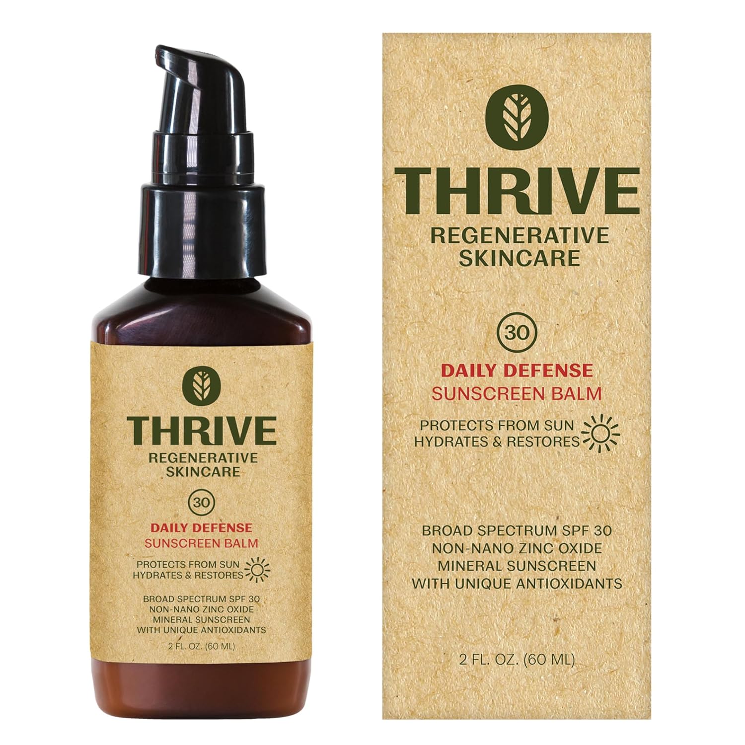 Thrive Natural Care Mineral Face Sunscreen SPF 30 - Daily Sunscreen for Face, No White Cast, Non-Nano Zinc Oxide - Lightweight Moisturizer Broad-Spectrum Protection - Vegan, 2 Fl Oz