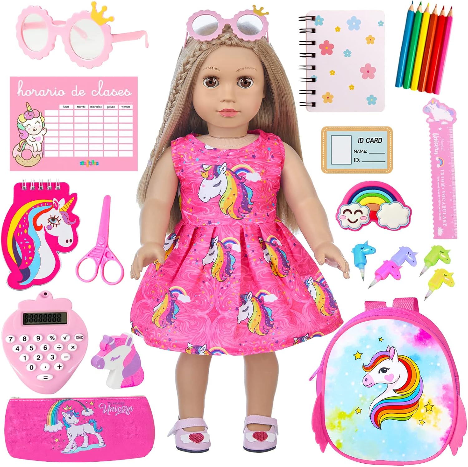 American 18 Inch Doll Accessories Stationery Set and Clothes Pink Unicorn Series for Kid's 18 Inch Doll