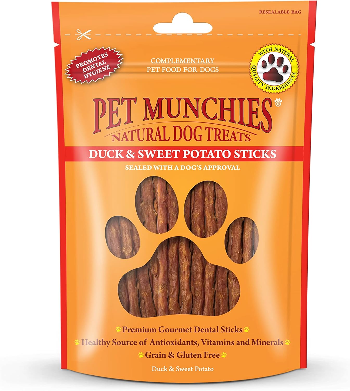 Pet Munchies Duck and Sweet Potato Dog Treats, Healthy Grain Free Dental Sticks with Natural Real Meat 90g