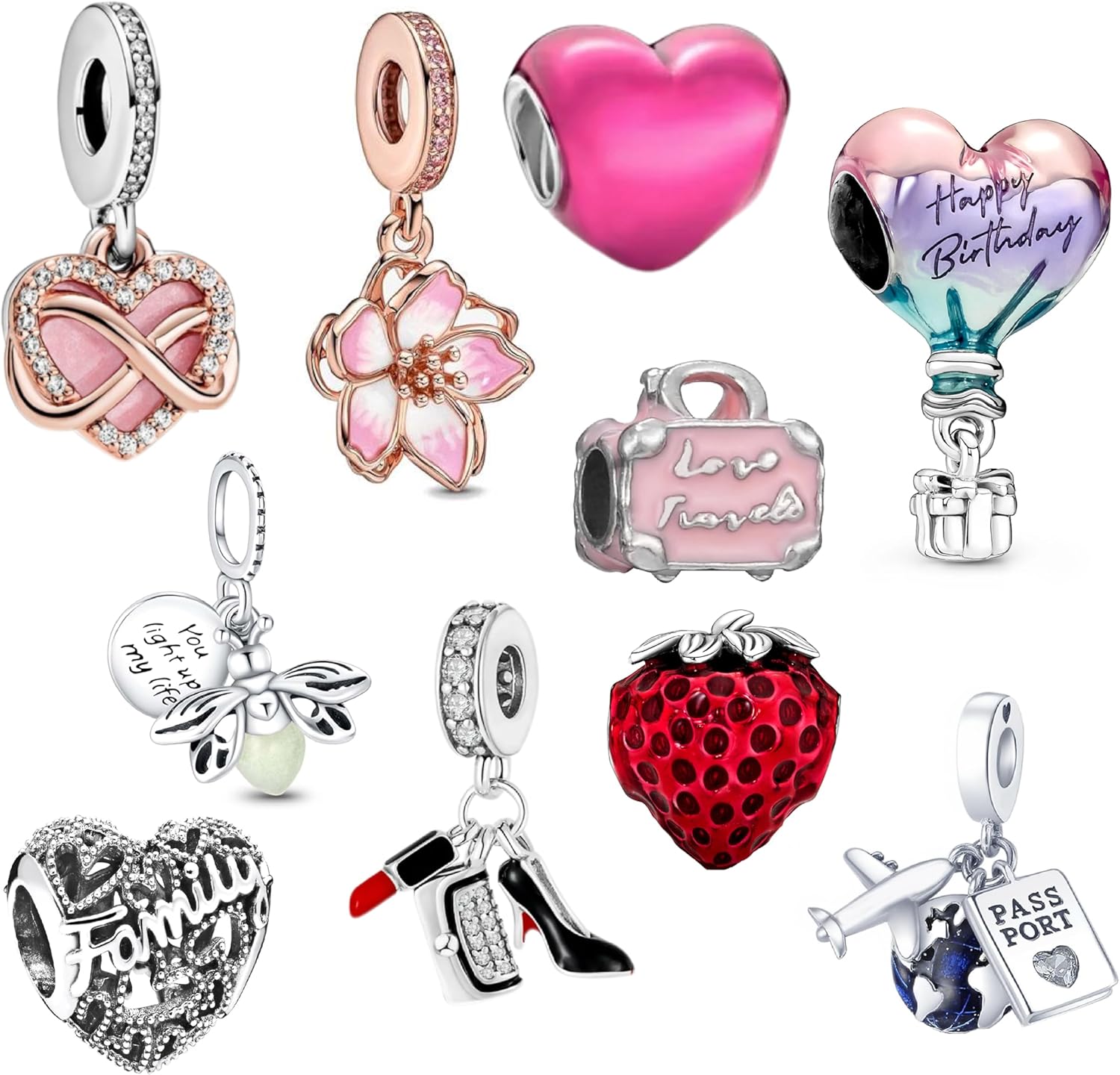 10 Pack Silver Spacer Bead Charms Set for Pandora Bracelets Special Gifts Unique Pandora Charms Design fit CZ Pendant Set