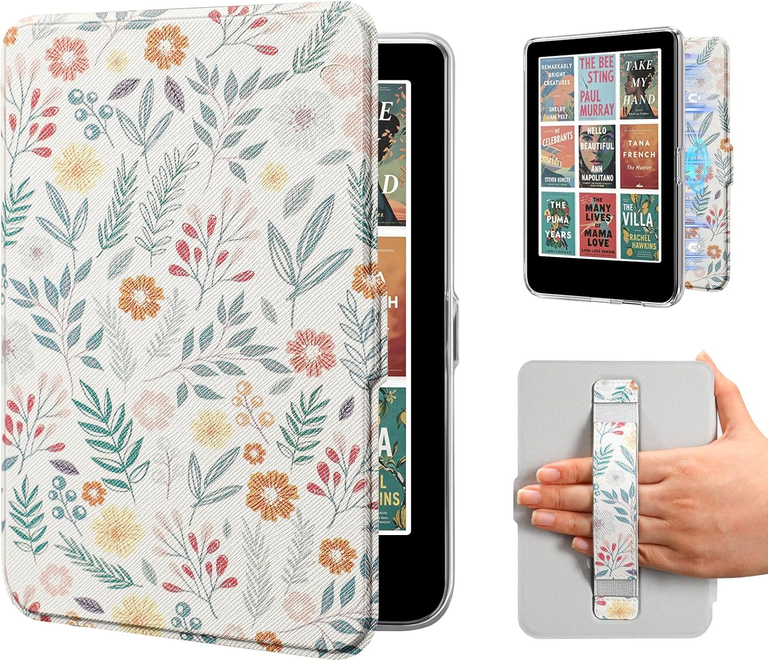 Magnetic Case for Kobo Clara 6" – Hand Strap, Auto Wake/Sleep,Summer Flower