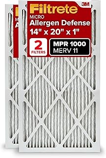 Filtrete 14x20x1 AC Furnace Air Filter, MERV 11, MPR 1000, Micro Allergen Defense, 3-Month Pleated 1-Inch Electrostatic Air Cleaning Filter, 2 Pack (Actual Size 13.781 x 19.781 x 0.84 in)