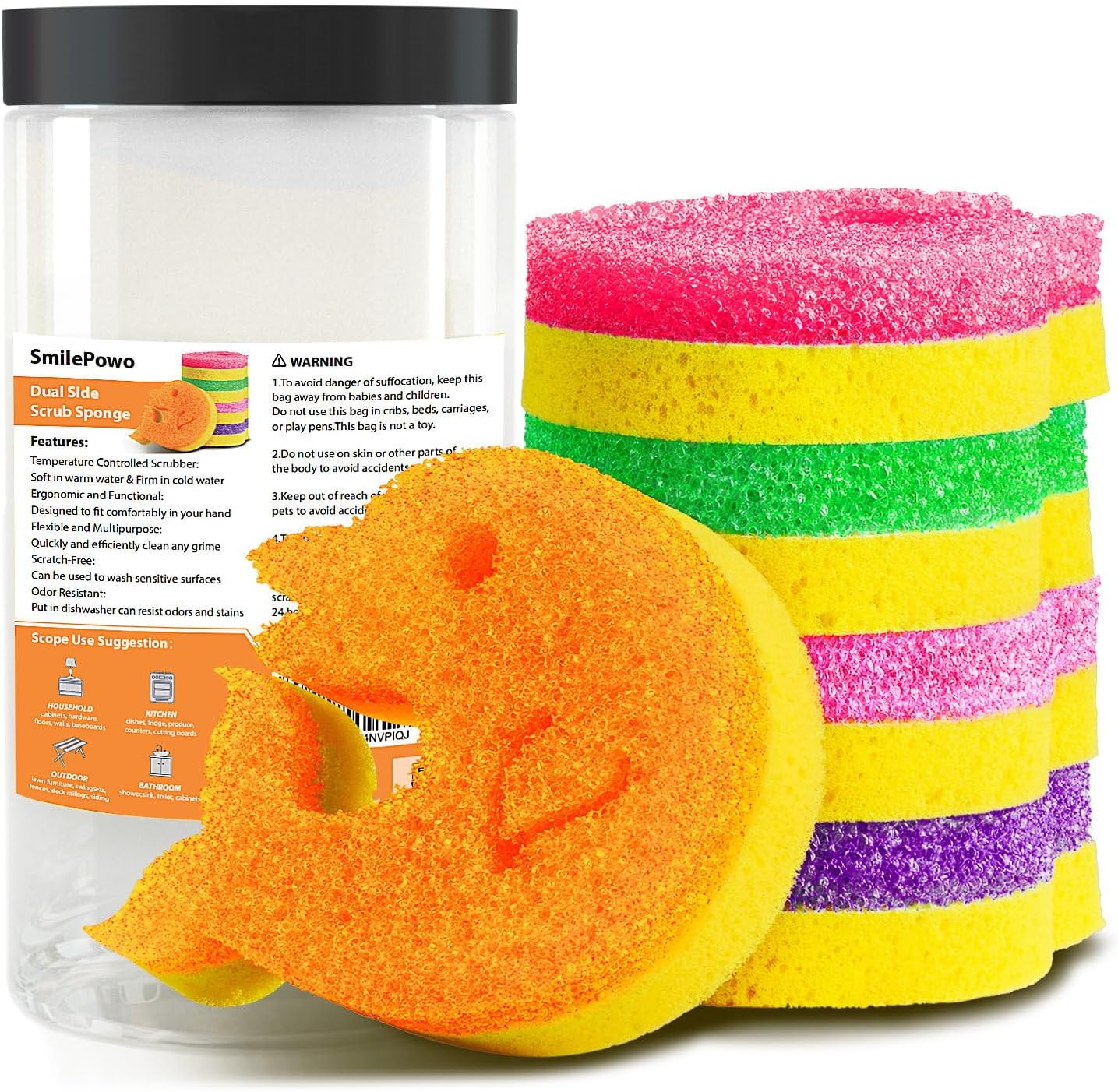 5 Pack Scrub Sponge, Dual-Sided Temperature Kitchen Sponge for Dishes Household Cleaning SmilePowo Non-Scratch Dolphin Shape Multipurpose Sponges for Kitchens, Bathrooms, and Outdoor Five Color