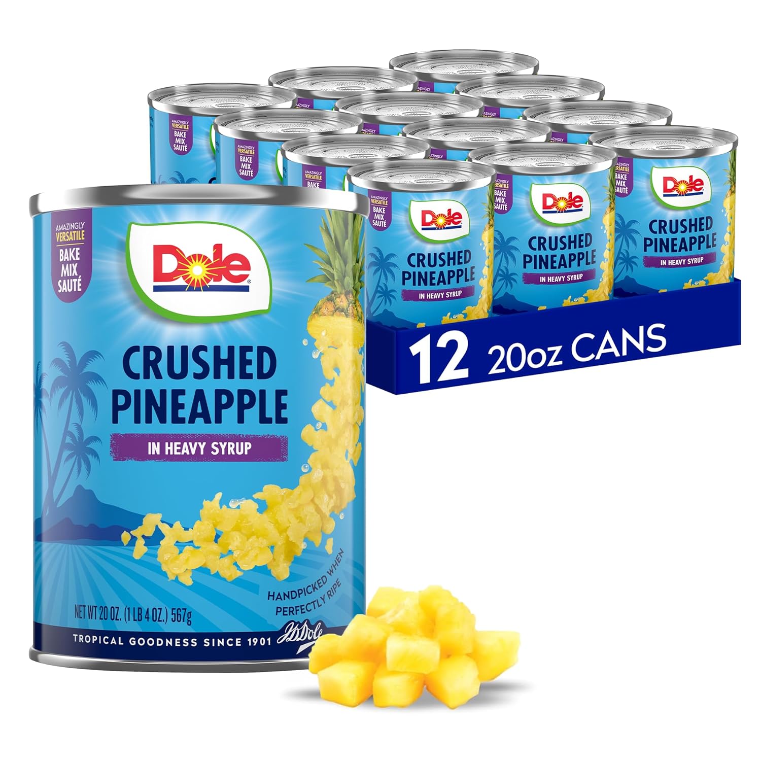 Dole Canned Fruit, Crushed Pineapple in Heavy Syrup, Gluten Free, Pantry Staples, 20 Oz, 12 Count, Packaging May Vary