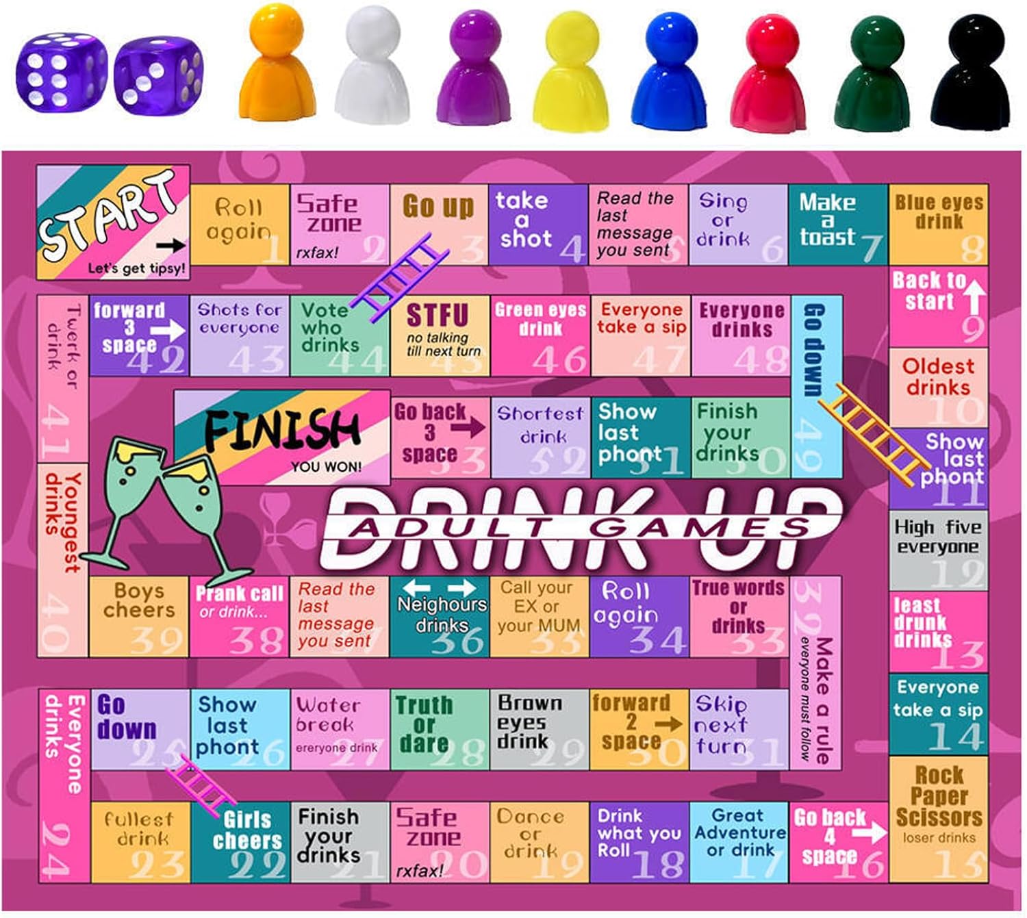Generic Drinking Game, Adults' Fun Party Game Set, Includes Mat, Tokens, Dice