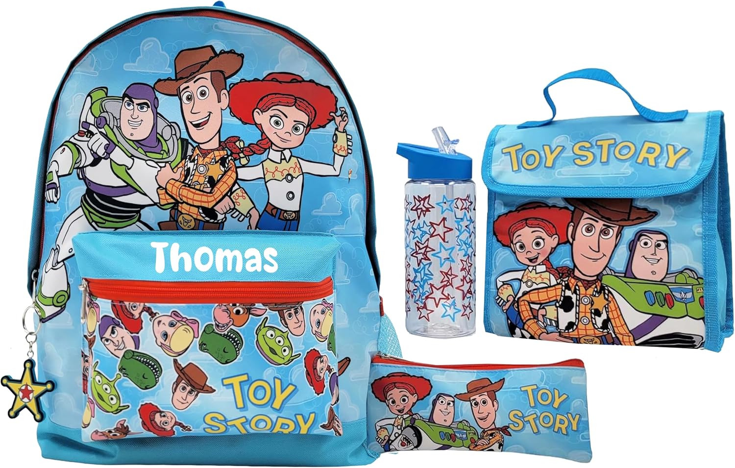 Disney Toy Story Kids Backpack Personalised 5 Piece Lunch Bag Bottle Pencil Case Keyring (Toy Story Set)