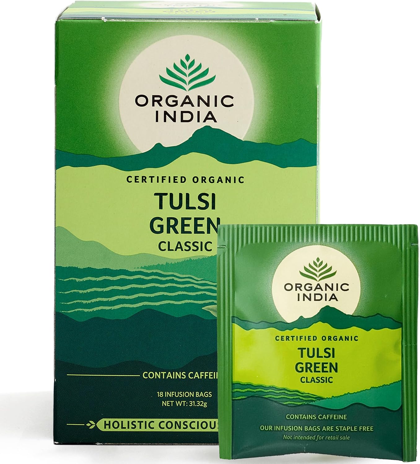 Organic India Tulsi Green Tea, 18 Individually Wrapped Tea Bags