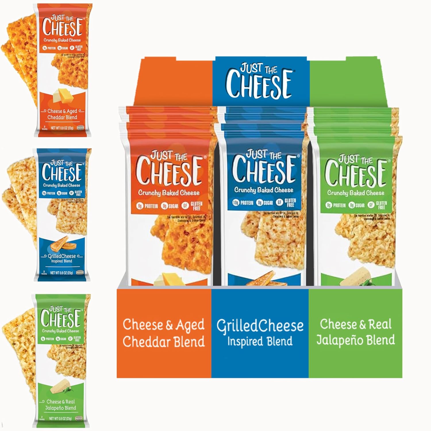 Just the Cheese Cheese Crisps | High Protein Baked Keto Snack | Made with 100% Real Cheese | Gluten Free | Low Carb Lifestyle | VARIETY PACK, 0.8 Ounces (Pack of 12)